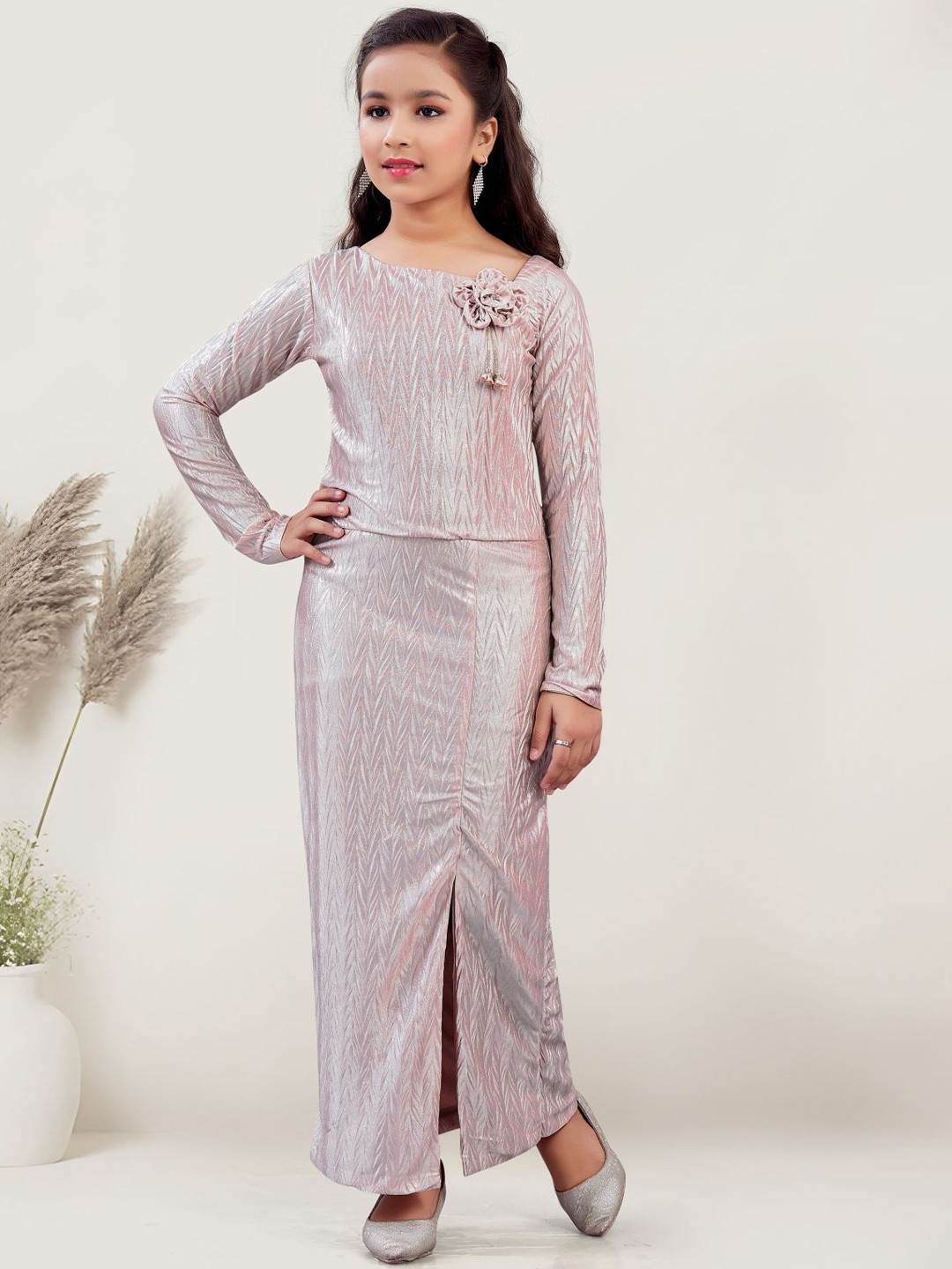 Lei-Chie Girls Sheath Maxi Dress With Slit in Front