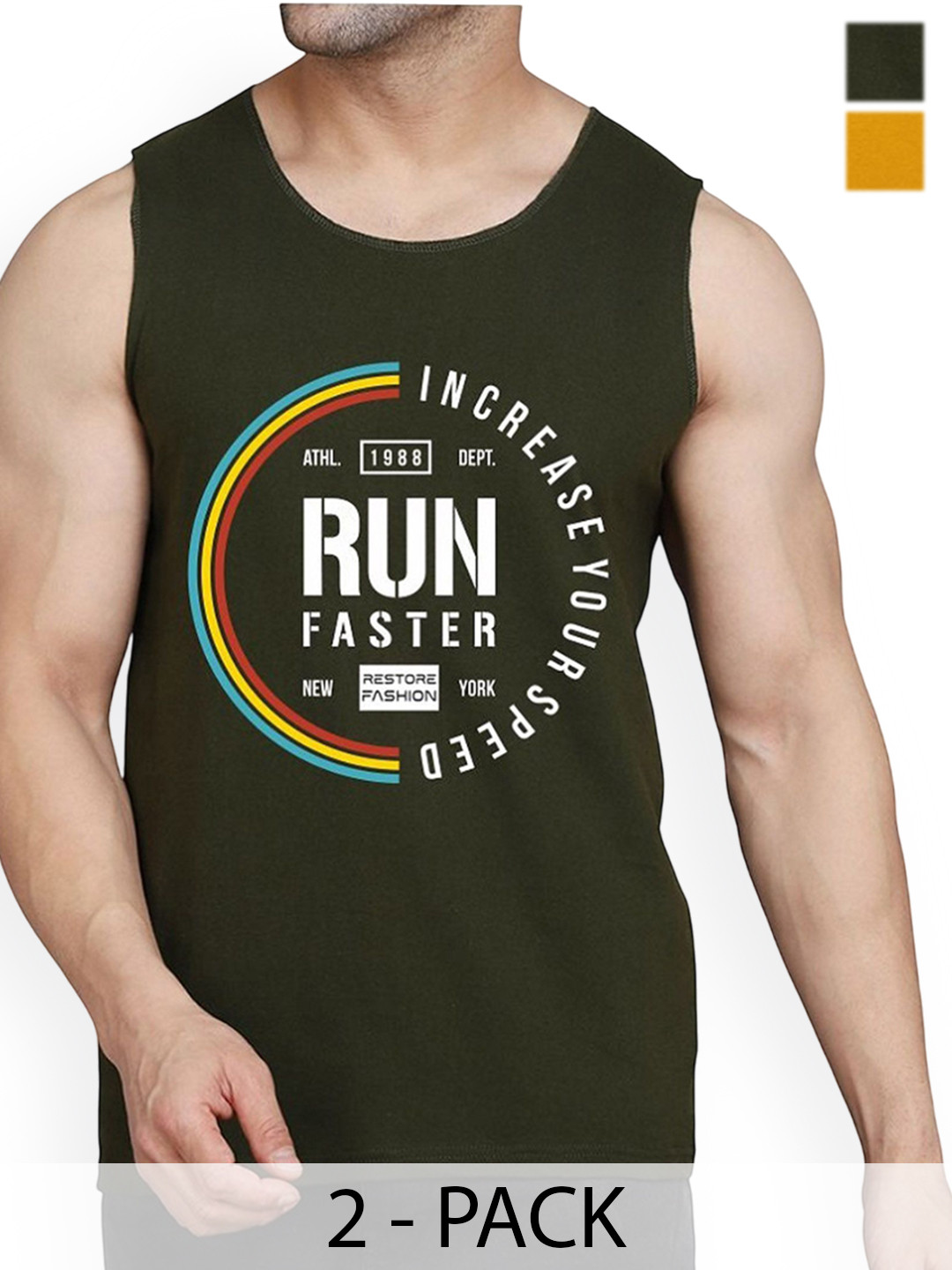WOOSTRO Men Pack Of 2 Printed Round Neck Gym Vests
