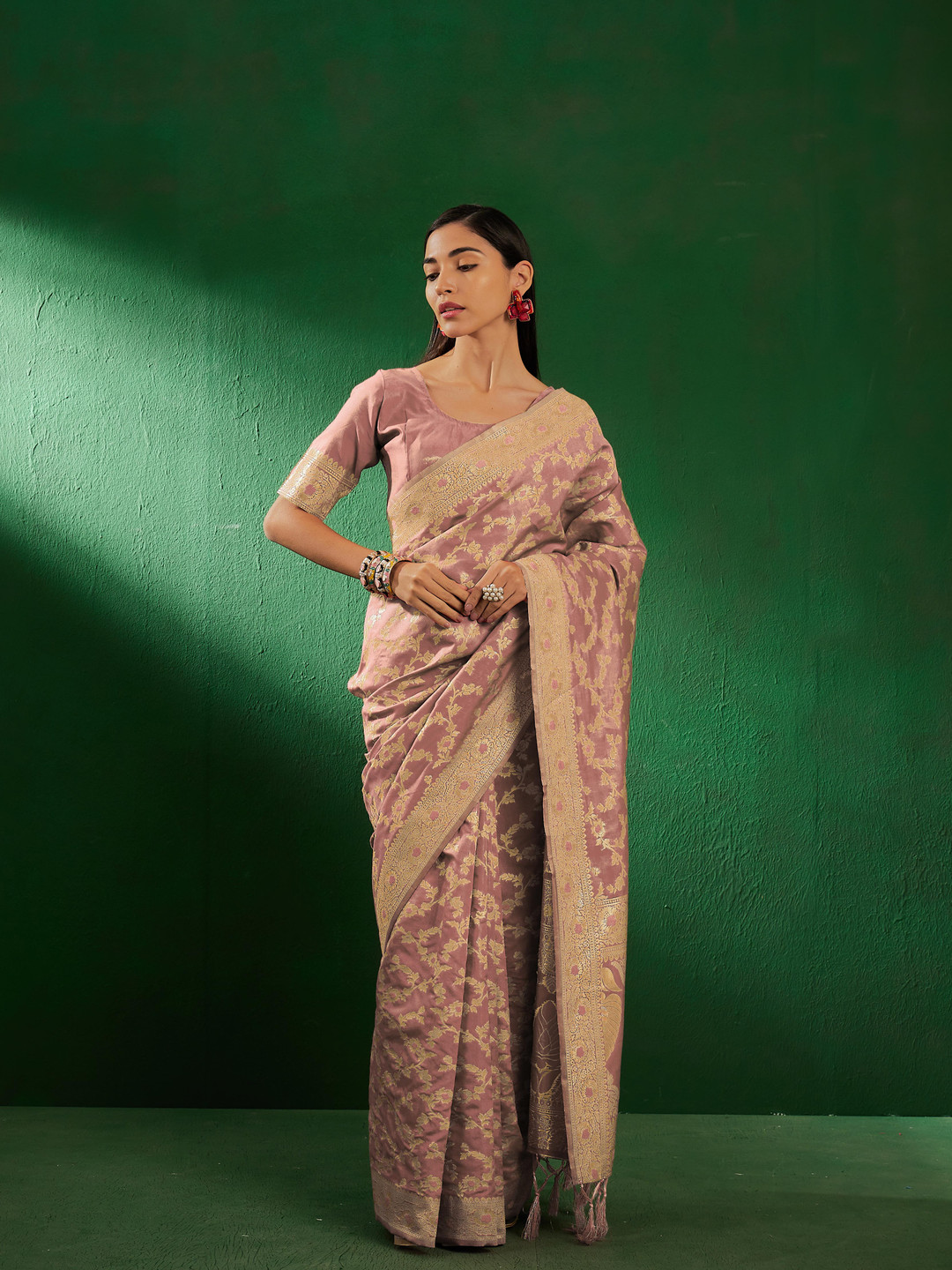 DEVATITHI Rose Gold Banarasi Silk Saree