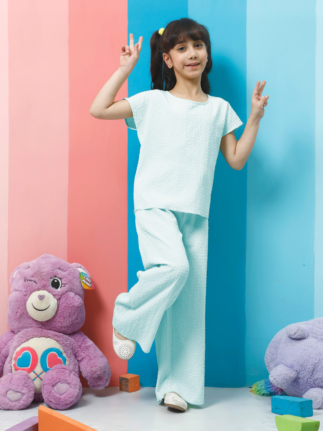 Athena Girl Self Design Round Neck Top With Trouser