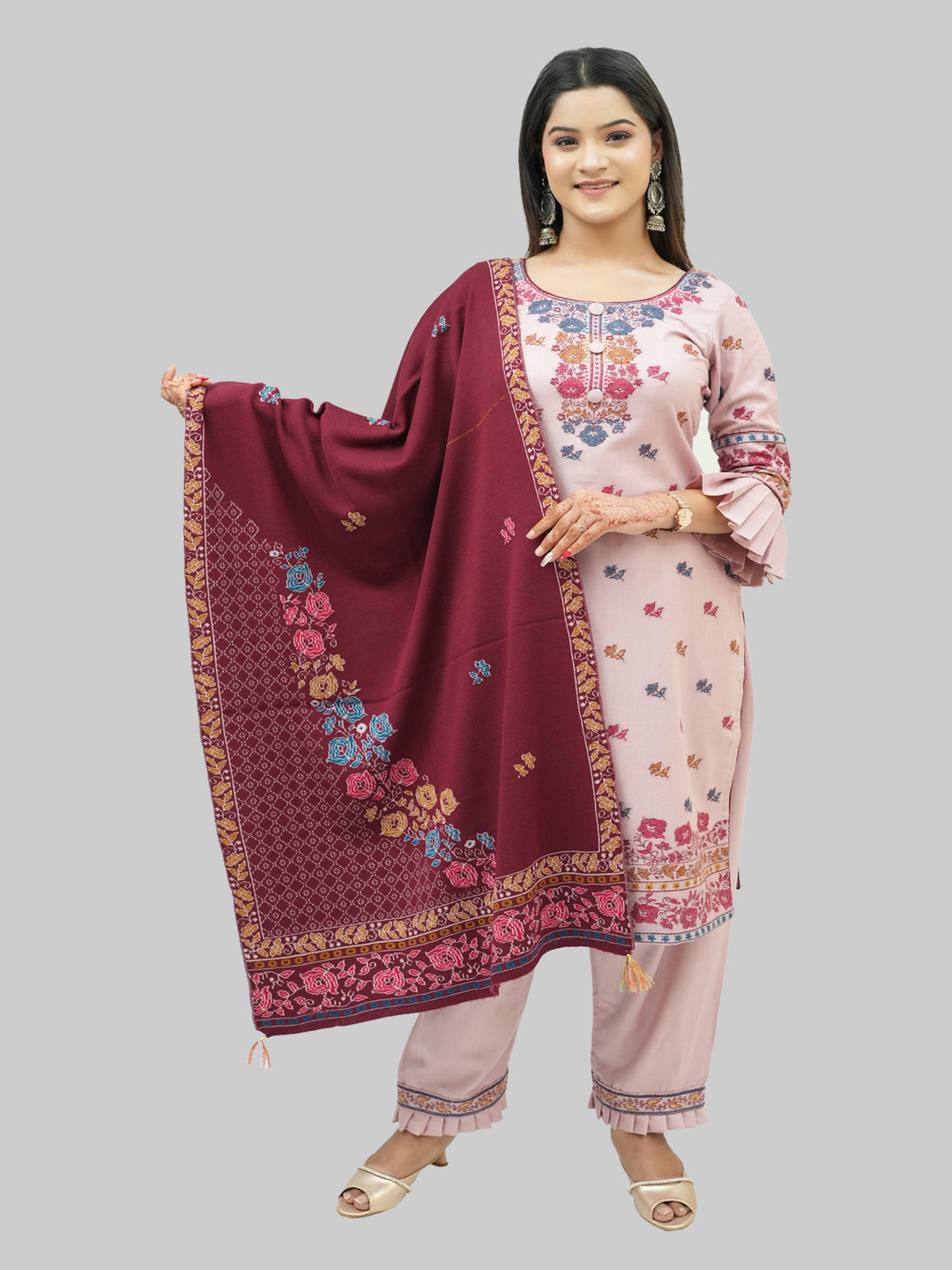 Tones-N-Shades Floral Woven Design Velvet Unstitched Dress Material