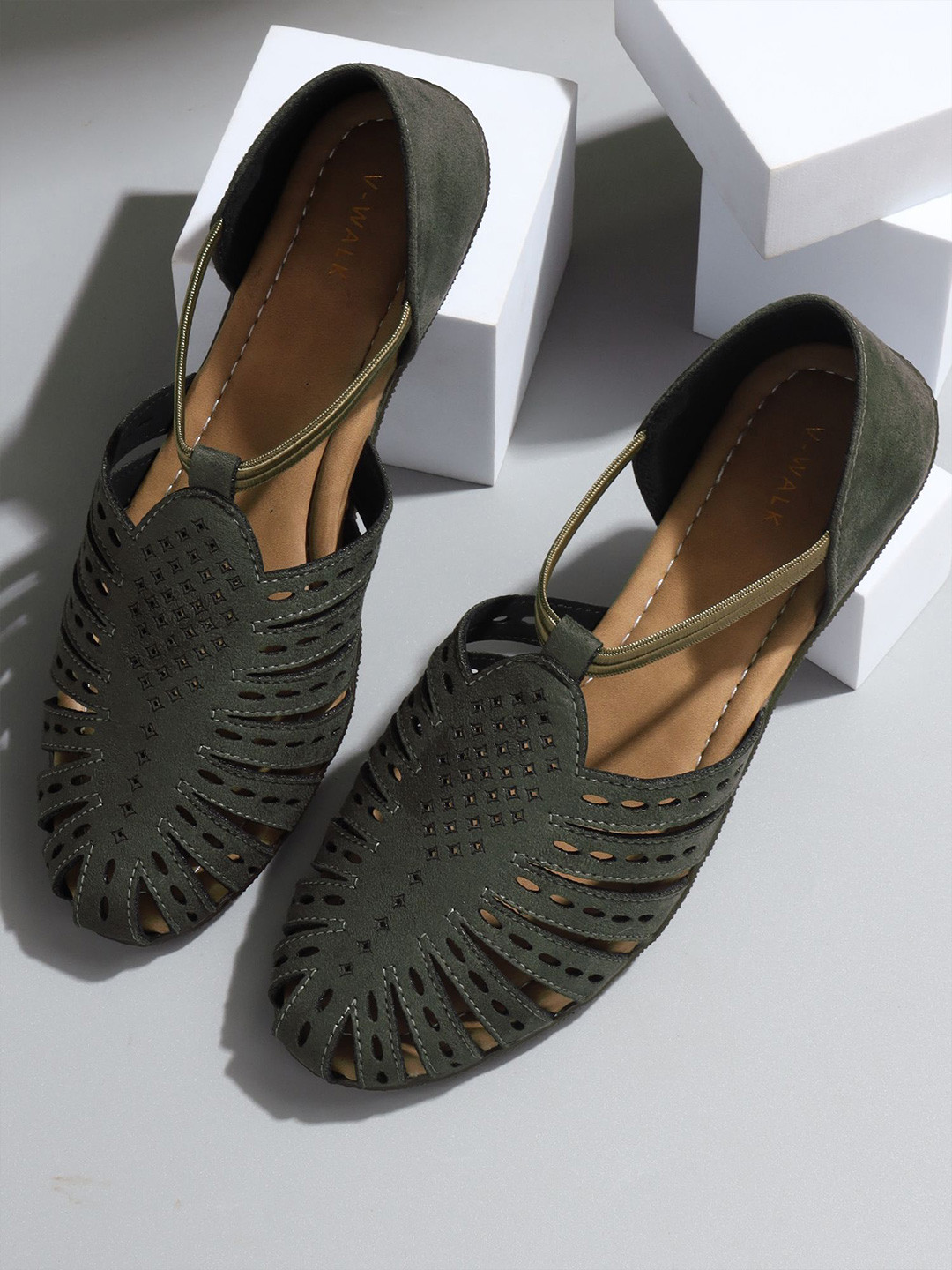 V-WALK Women Laser-Cut Ankle Strap Flats