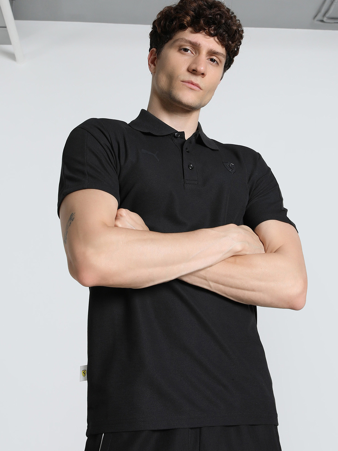 PUMA Motorsport Men Ferrari Race Tonal Self Design Polo Collar T-shirt