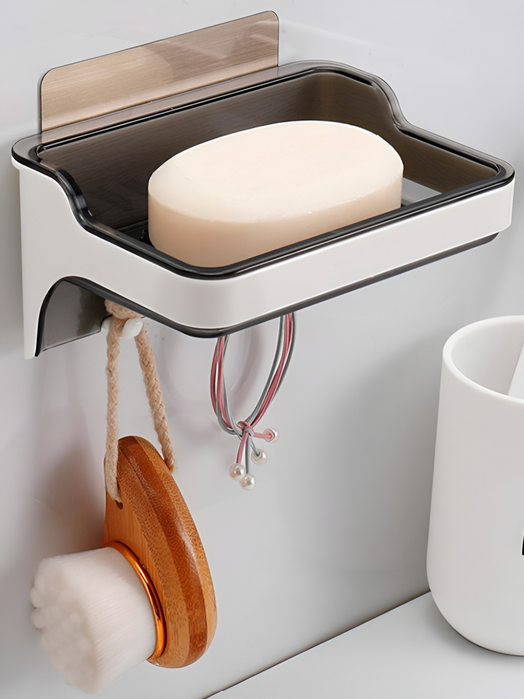 HOKIPO White & Brown Solid Plastic Soap Dish