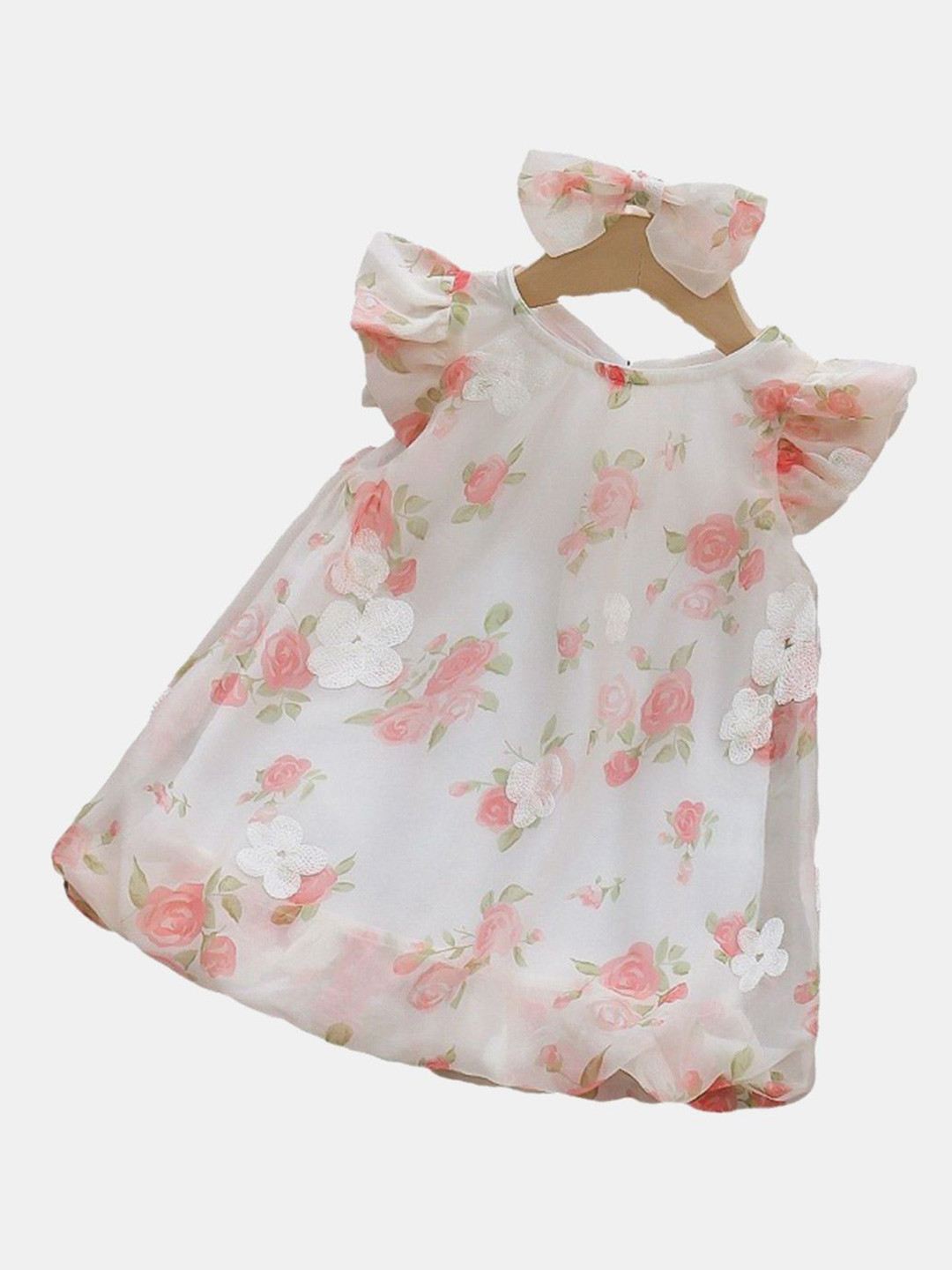 YK Floral Cape Sleeve Peplum Dress