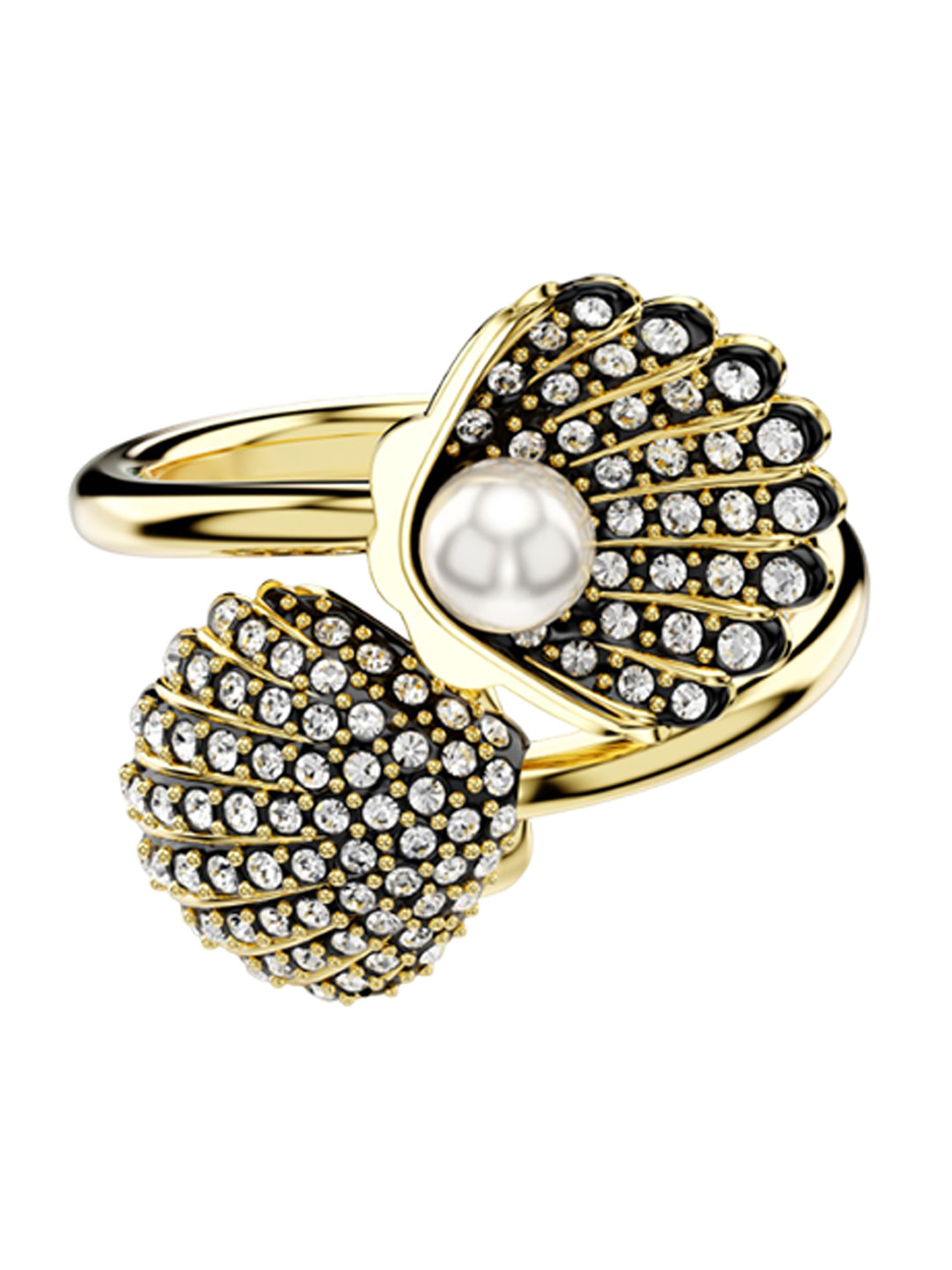 SWAROVSKI Idyllia Gold-Plated Crystal & Pearl Studded Shell Shaped Finger Ring