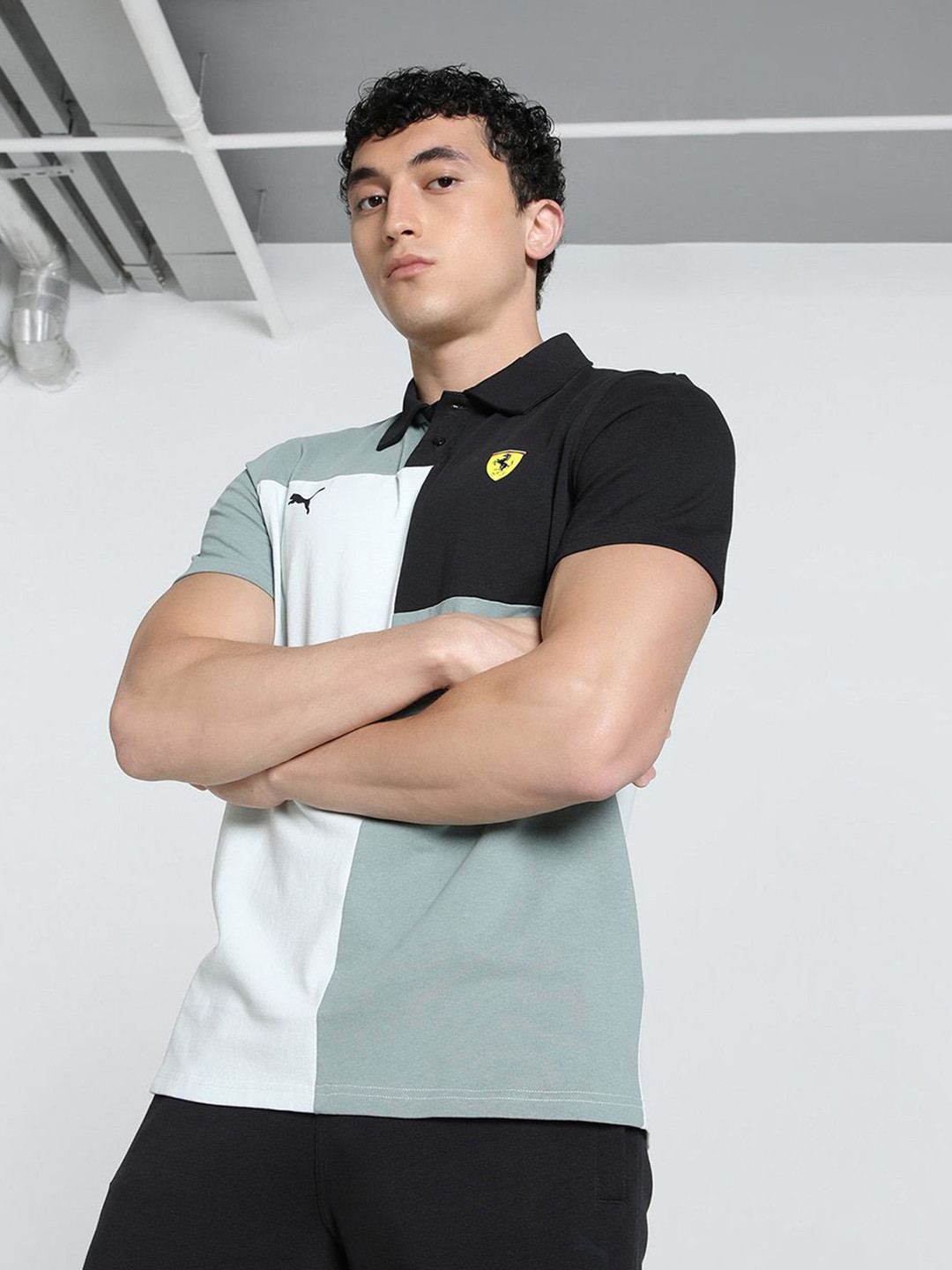 PUMA Motorsport Men Ferrari Race Lifestyle Colourblocked Polo Collar T-shirt
