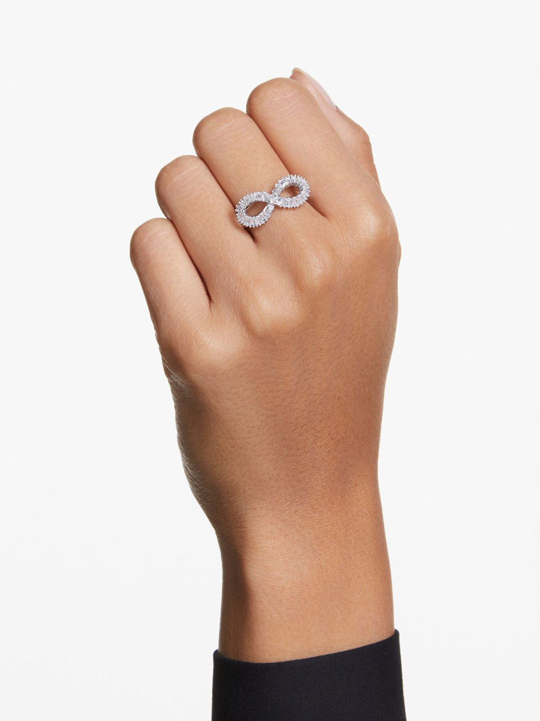 SWAROVSKI Hyperbola Rhodium-Plated Crystal Studded Infinity Shaped Finger Ring