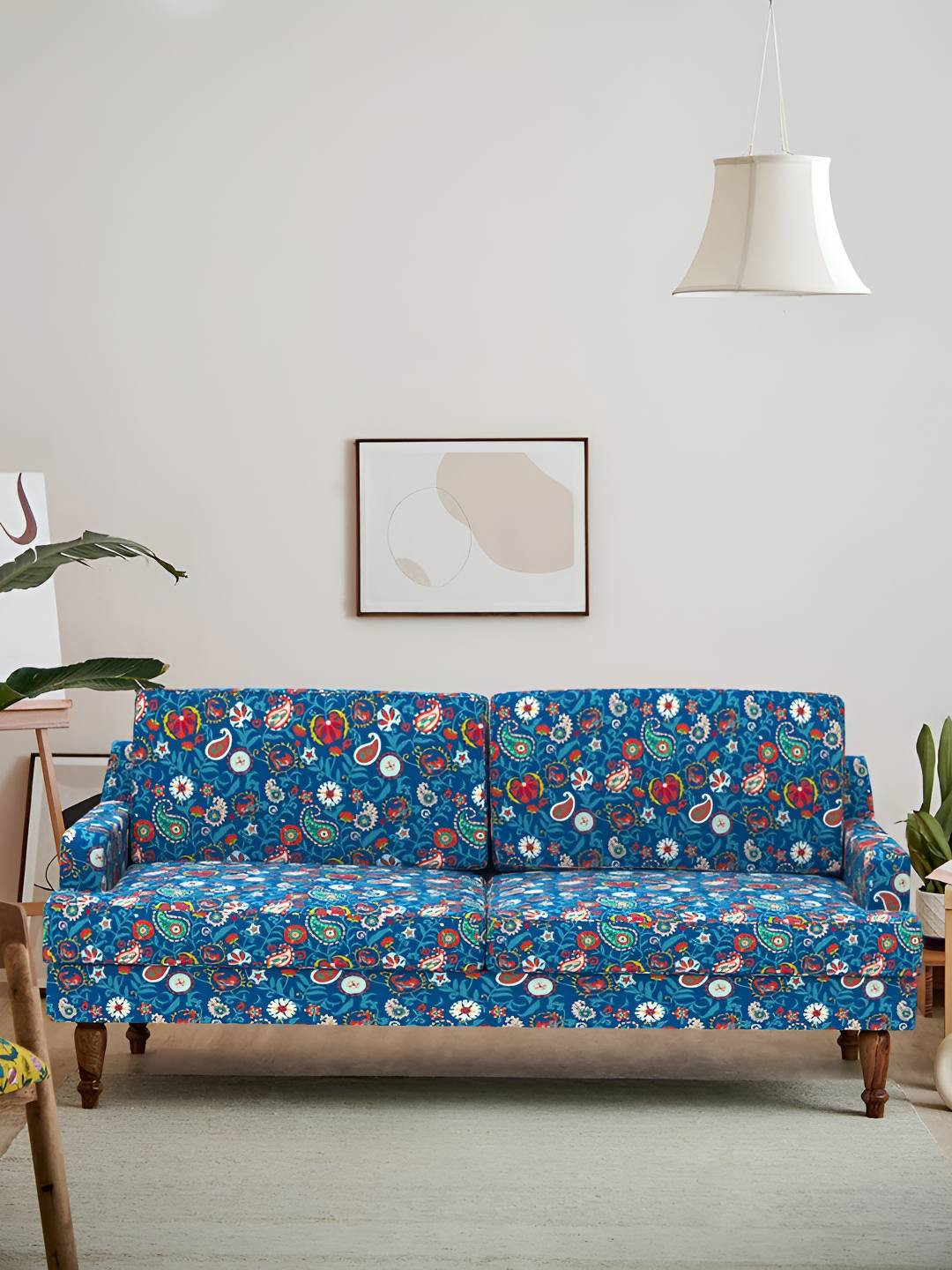 Chumbak Blue & Red Nawab Couch - India Paisleys 3 Seater Inflatable Sofa & Bed