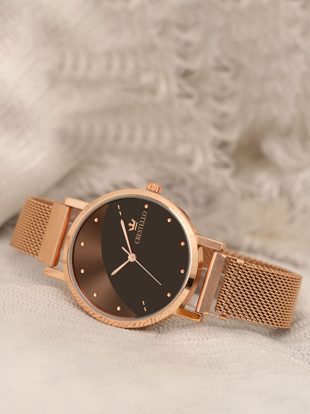 CRESTELLO Women Embellished Dial & Bracelet Style Straps Analogue Watch CR-RG152-BRW