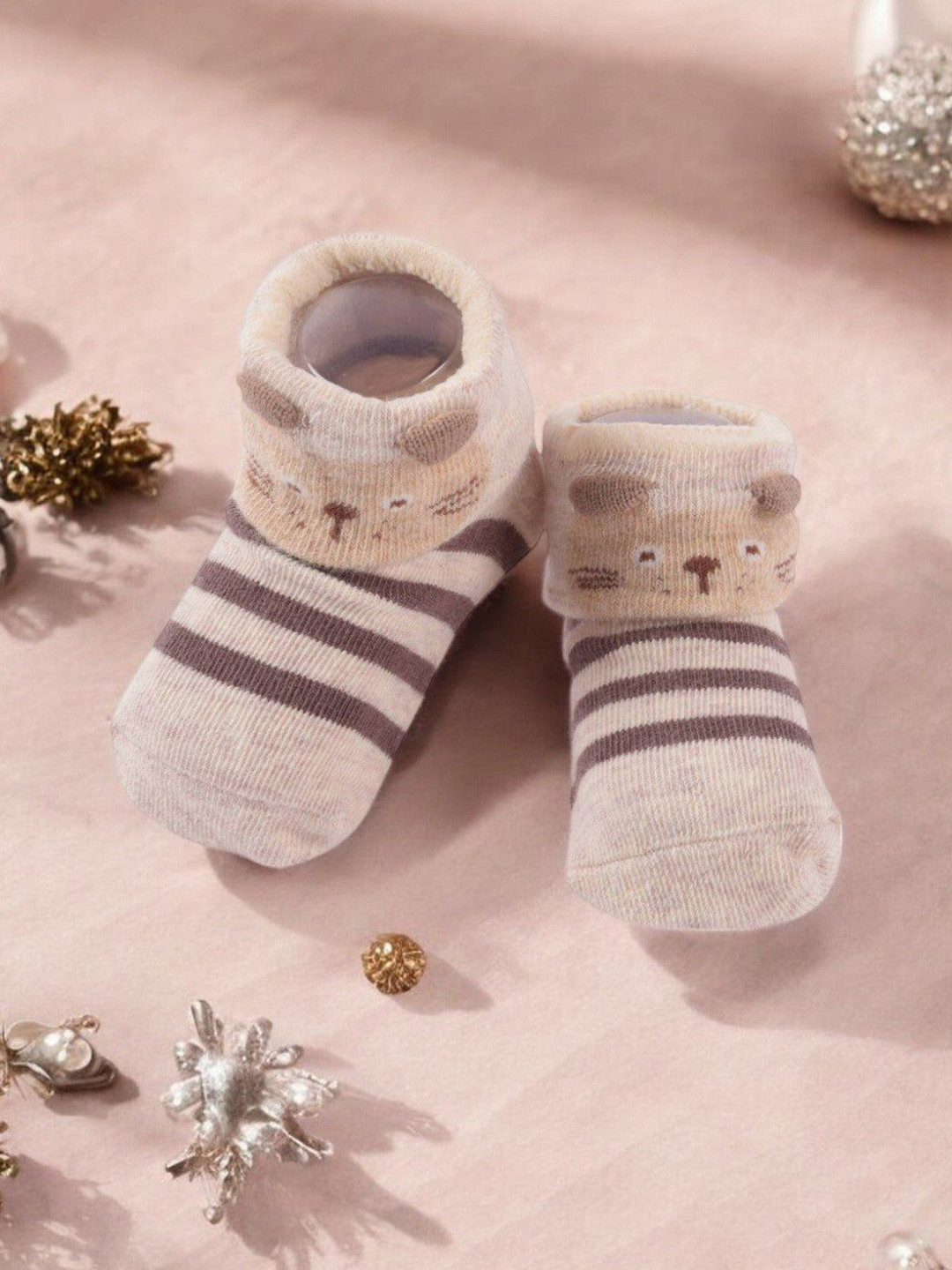 Yellow Bee Infant Boys Patterned Striped Kitten Non-Slip Ankle Length Socks