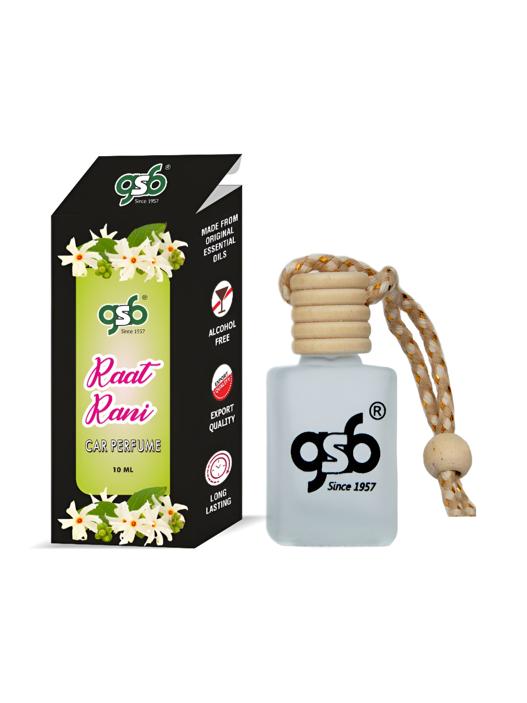 GSB Transparent and Black Floral Printed Raat Rani Hanging Car Air Freshener 10 ml