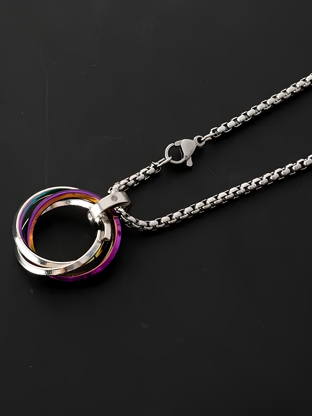 KARISHMA KREATIONS Unisex Stainless Steel Silver-Plated 3 Rings Pendants With Chain