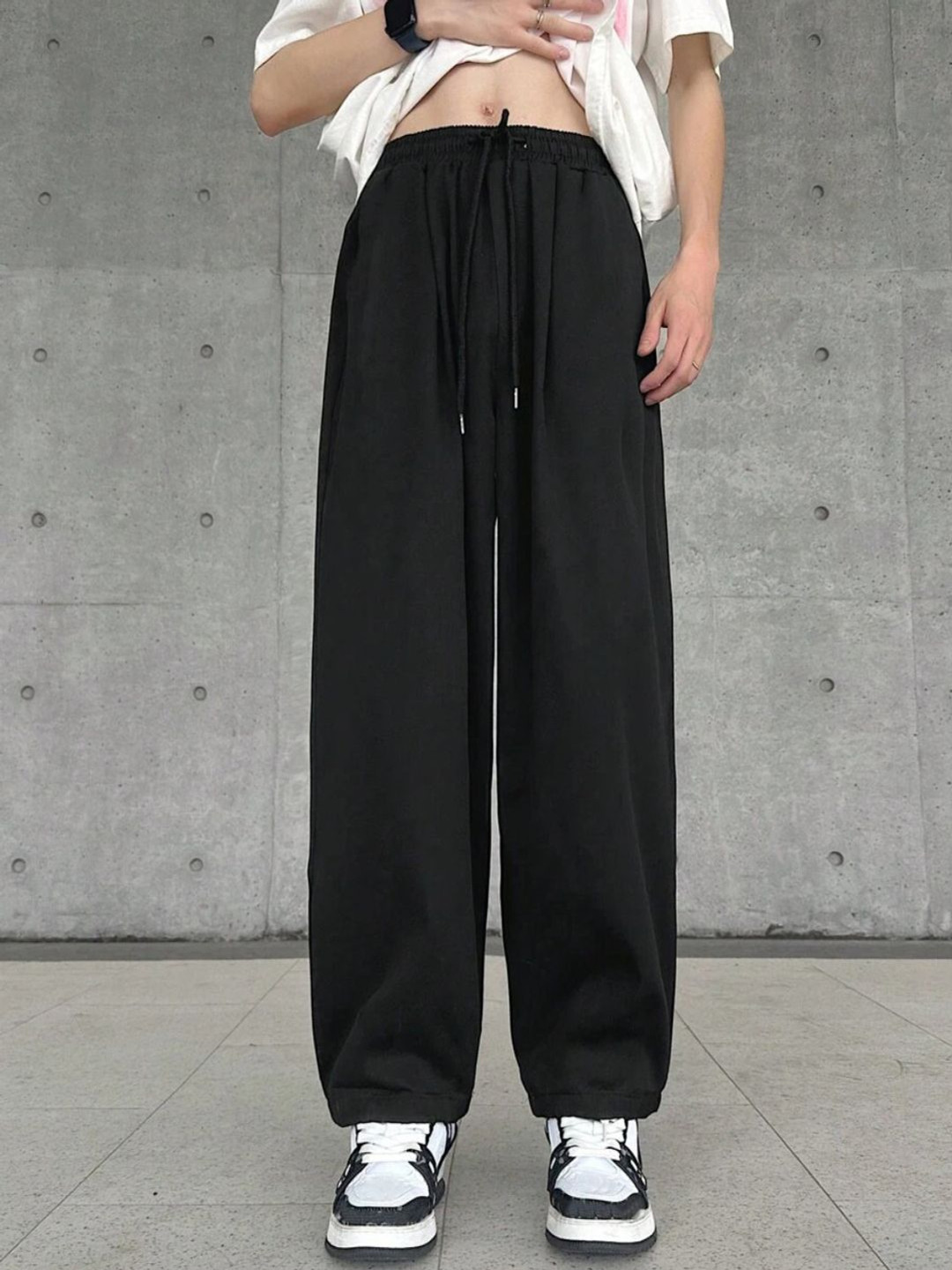 FLYNOFF Men Cotton Relaxed Straight Fit Mid-Rise Easy Wash Korean Pants