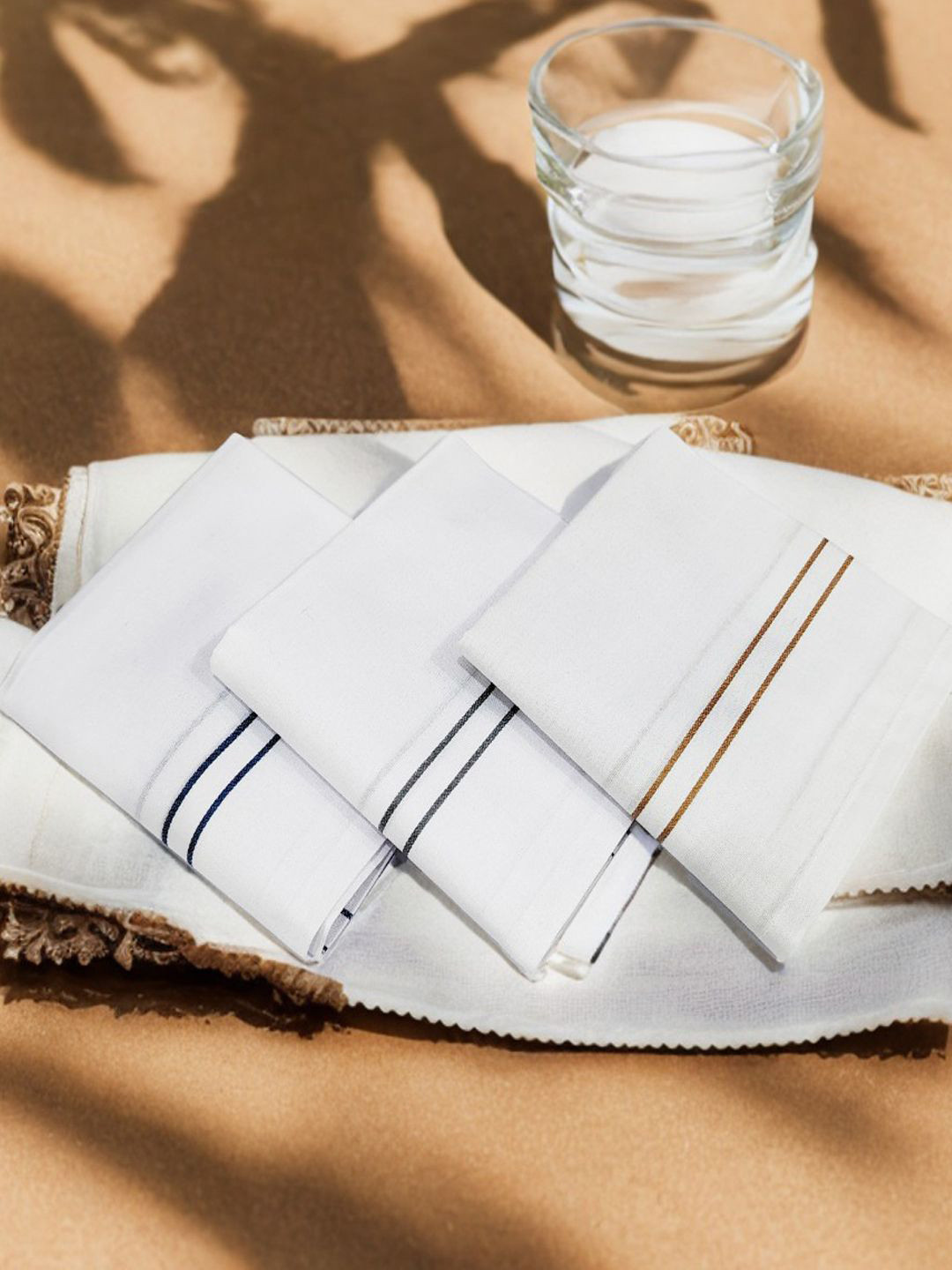 FIMS Premium Pack Of 12 Striped Pure Cotton Handkerchiefs