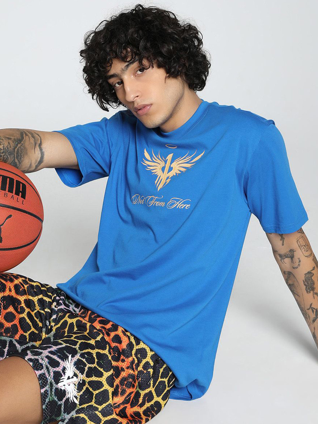 Puma Melo Golden Men Printed Pure Cotton Oversized Fit Basketball T-Shirt