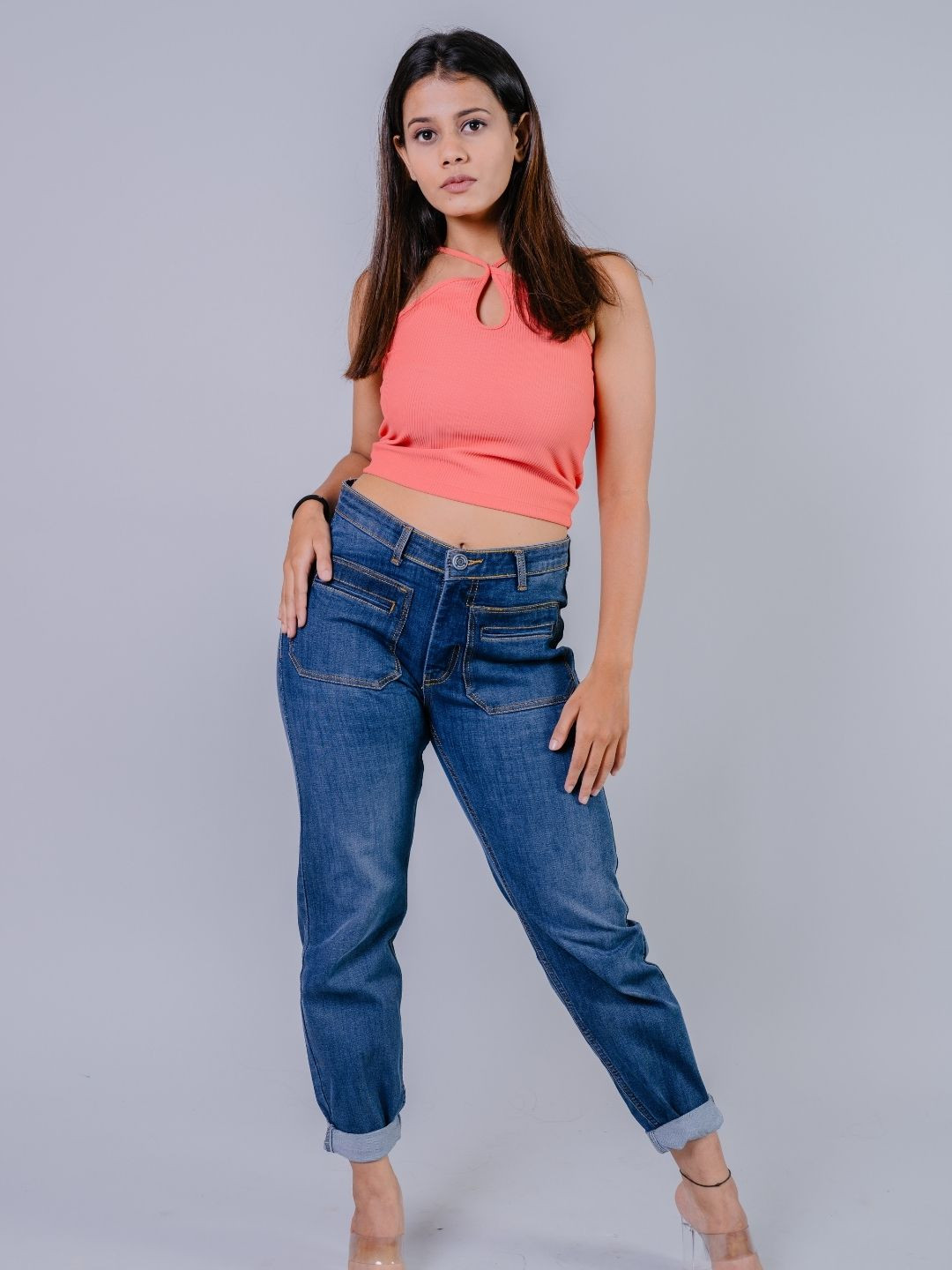 Wasomii Women Jean Straight Fit Low Distress Light Fade Stretchable Jeans