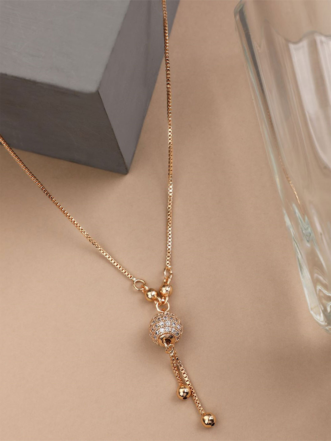EVY Stainless Steel Rose Gold-Plated Cubic Zirconia Studded Spherical Shape Necklace