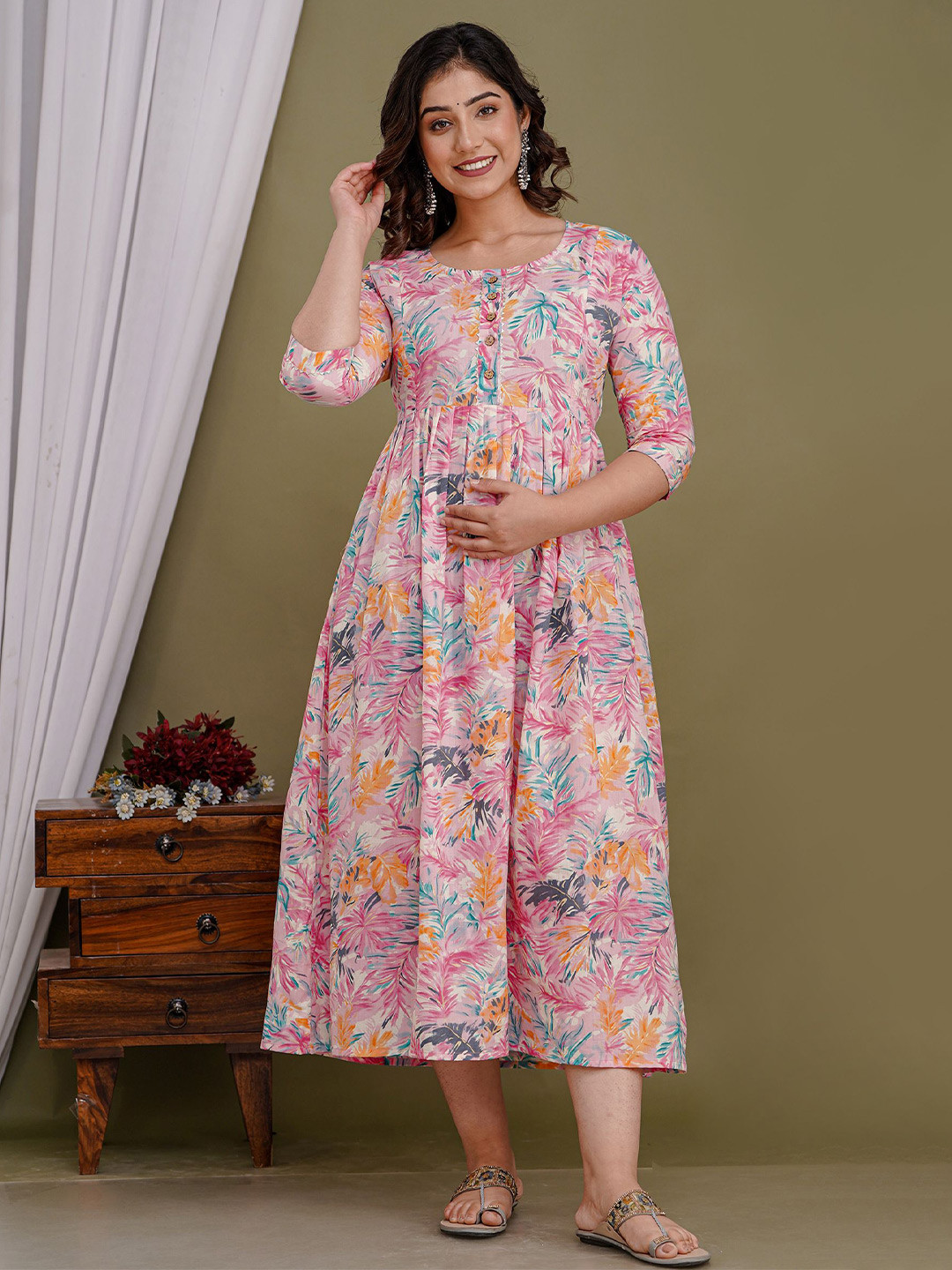 FEMARY Women Printed Maternity Fit and flare Dress