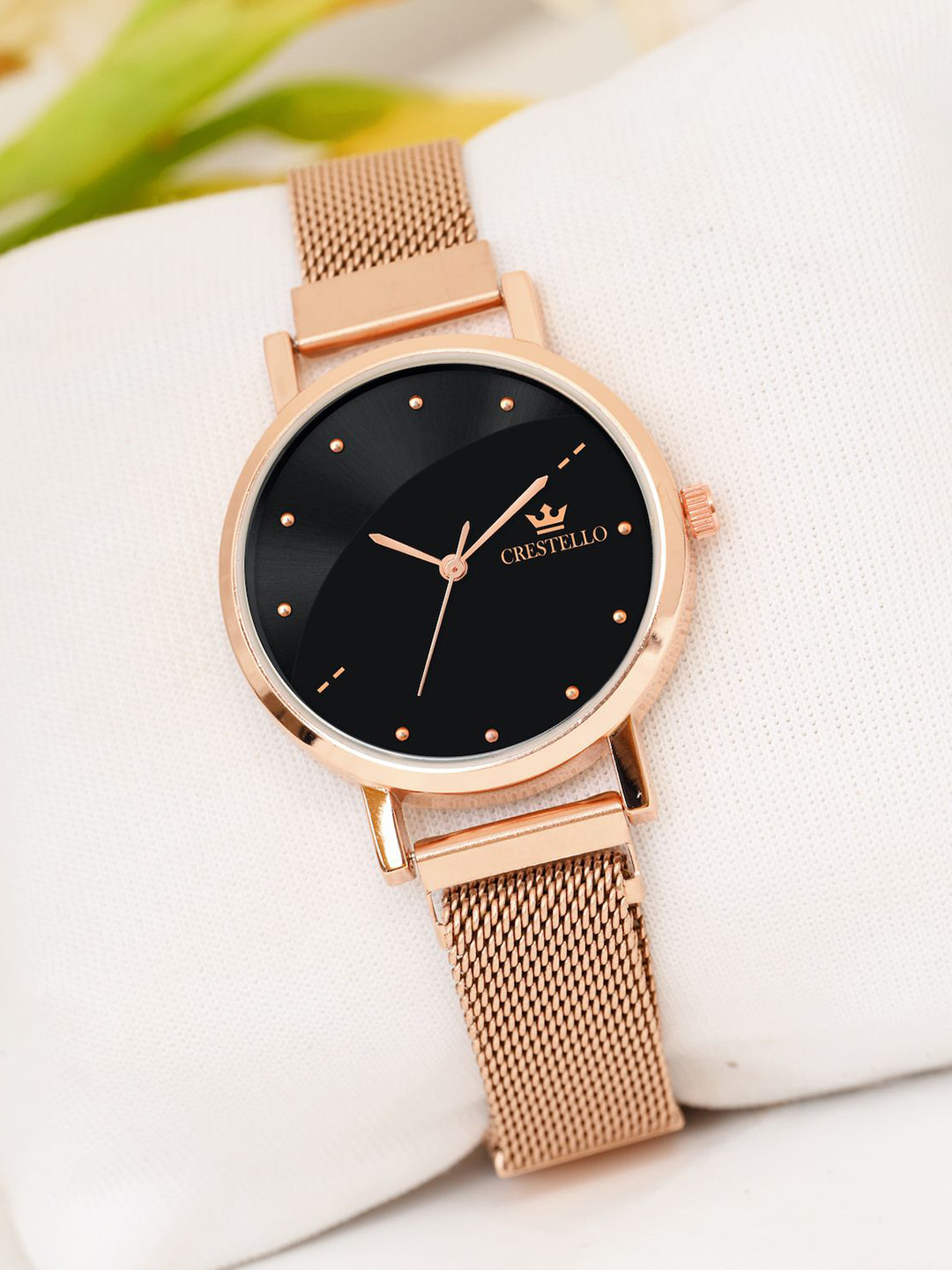 CRESTELLO Women Embellished Dial & Bracelet Style Straps Analogue Watch CR-RG152-BLK