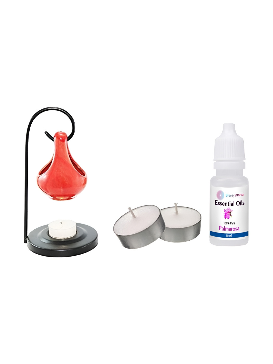 Jaamso Royals Orange Colored & White Diffuser With Aroma Oil & 2 Tea Light Candles