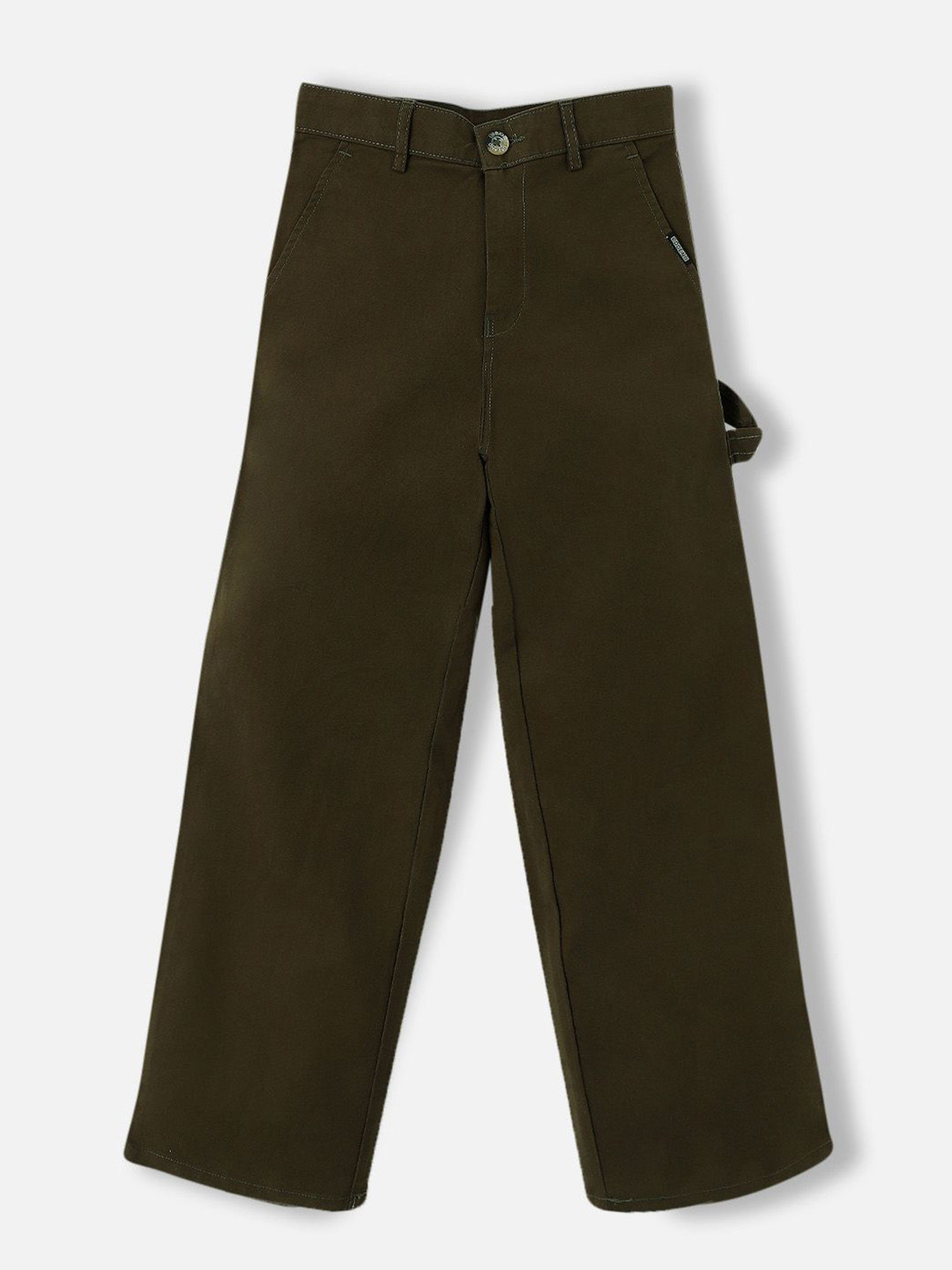 Urbano Juniors Boy's Olive Loose Solid Carpenter Trouser with 5 Pockets Non-Stretchable