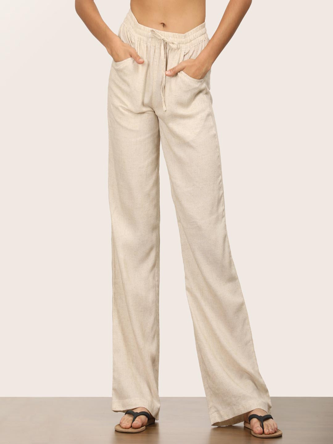 Saltpetre Women beige Straight fit  Long Pants.