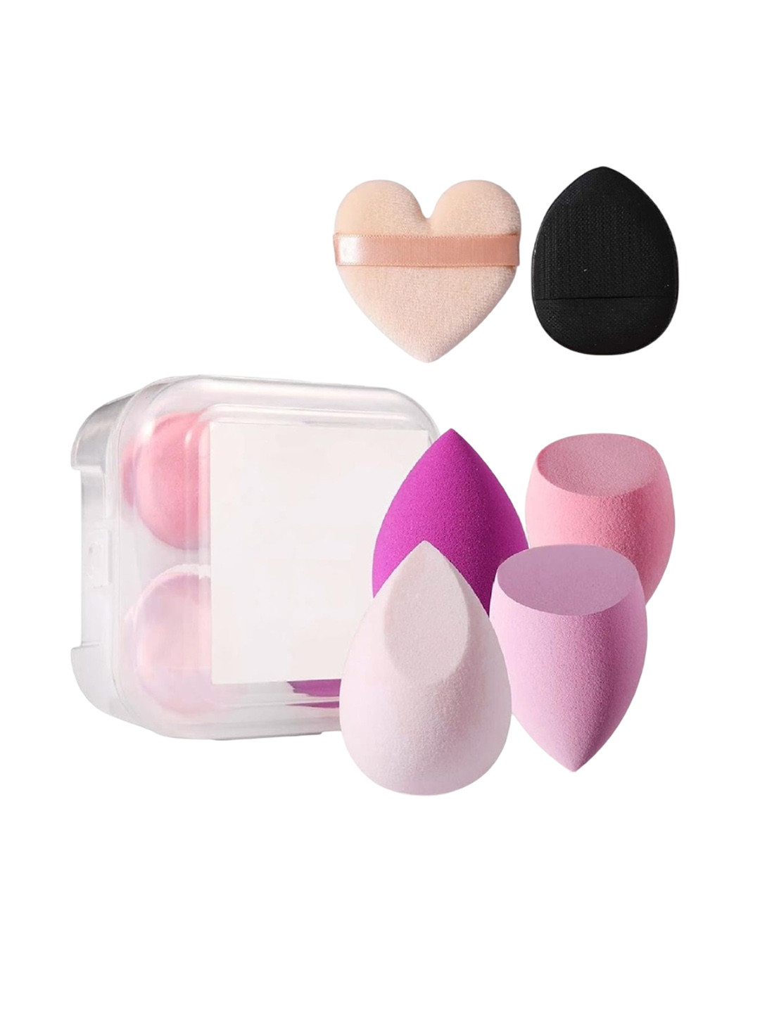 Facejewel Set Of 4 Blender Sponge, Soft Egg Shaped Blending Puff With Finger & Heart Puff