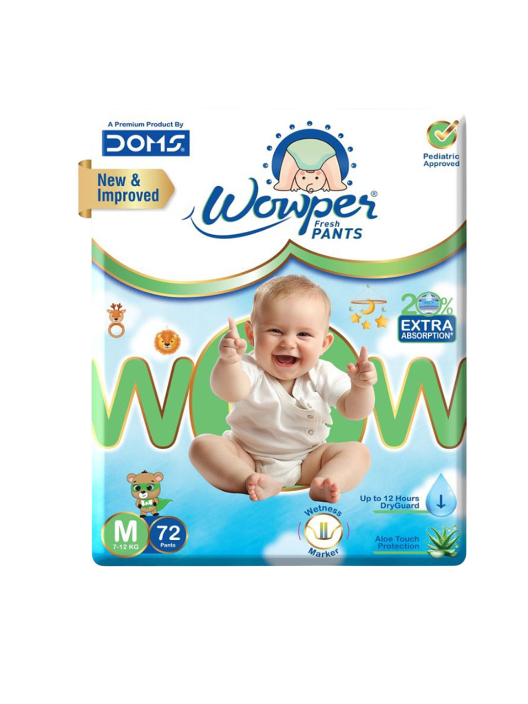Wowper Baby 12Hrs Absorption Pant Style Diaper With 3D Diamond Cross Core - M - 72Pcs