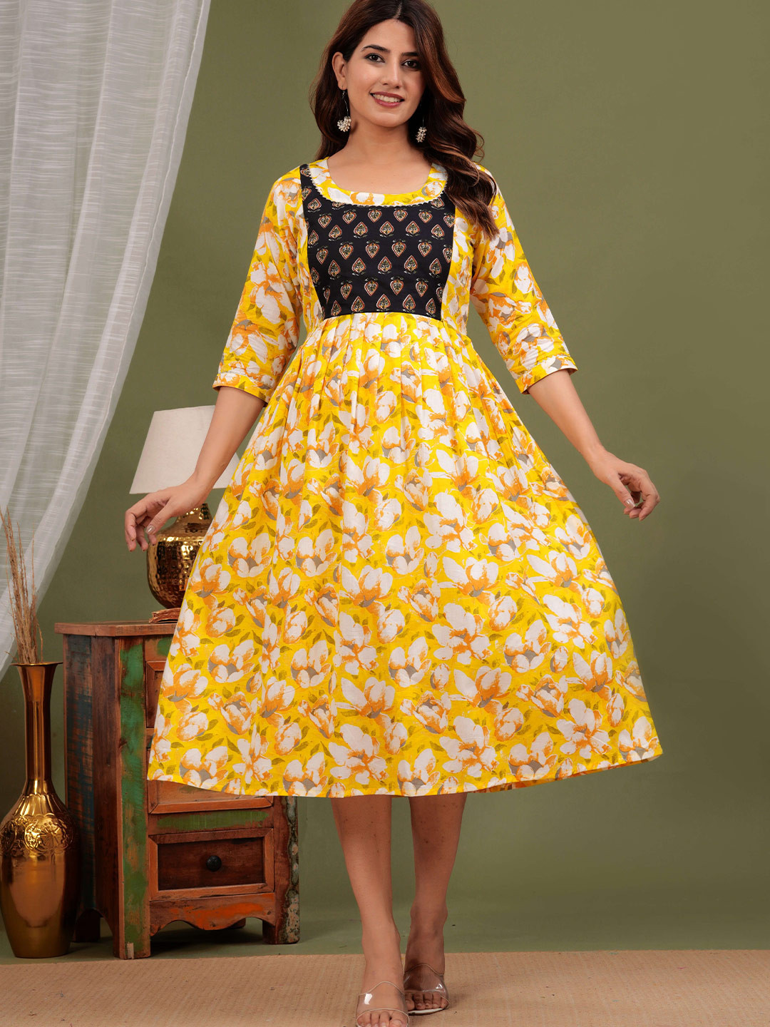 UrbanRang Women Floral Printed Maternity Gown Midi Dress