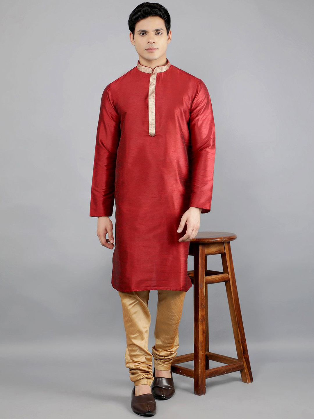 Manish Creations Men's Solid Ethnic Kurta With Churidar Set