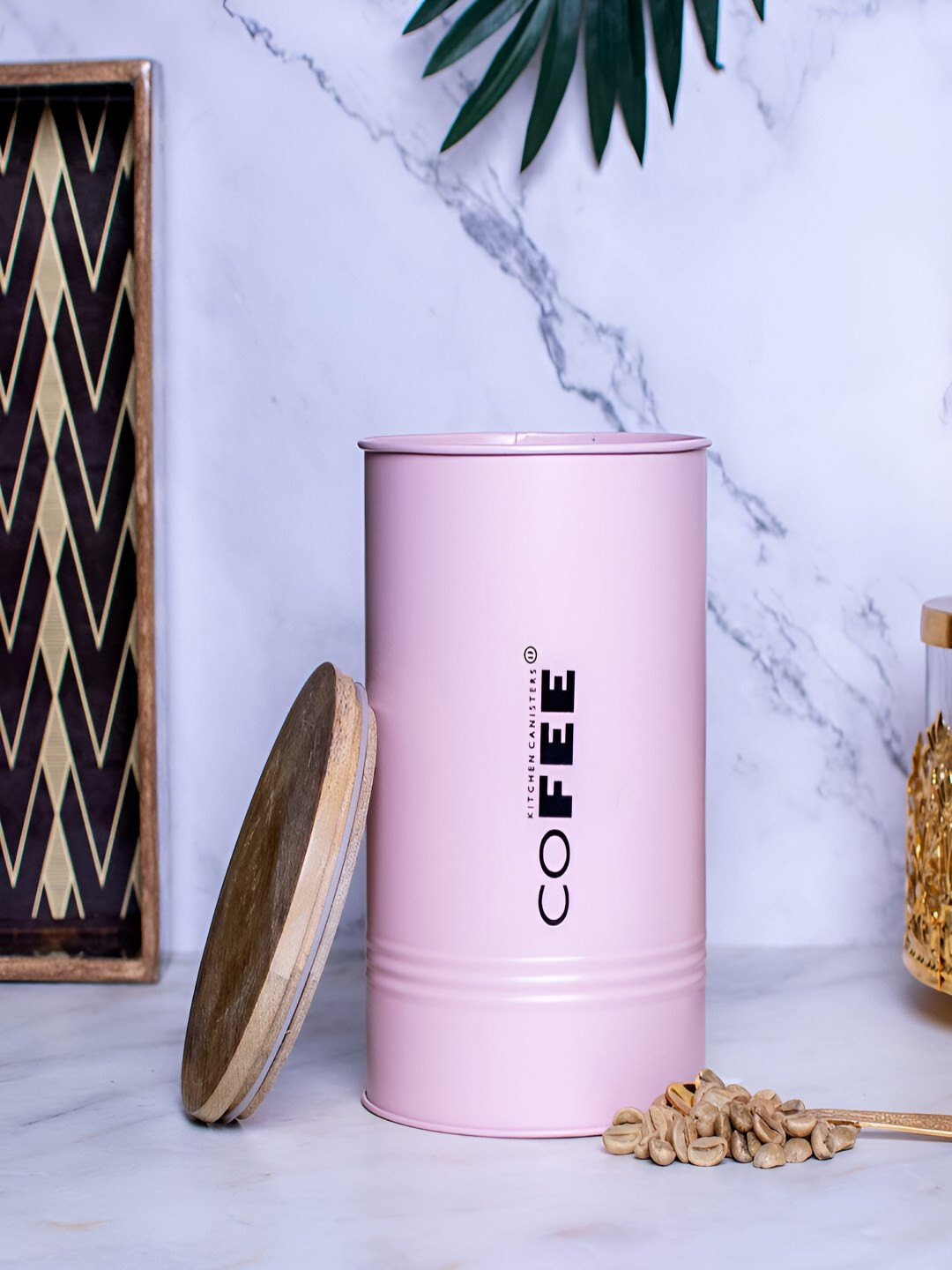 Craftlayout Pink Typography Metal Screw Top Canister-900ml