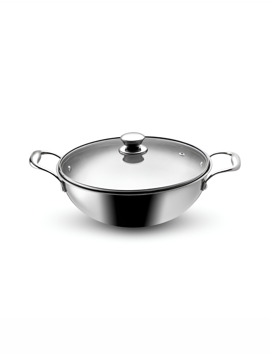 Vaya Silver-Toned Easy to Clean Tri-ply Stainless Steel Kadhai With Glass Lid 2 L