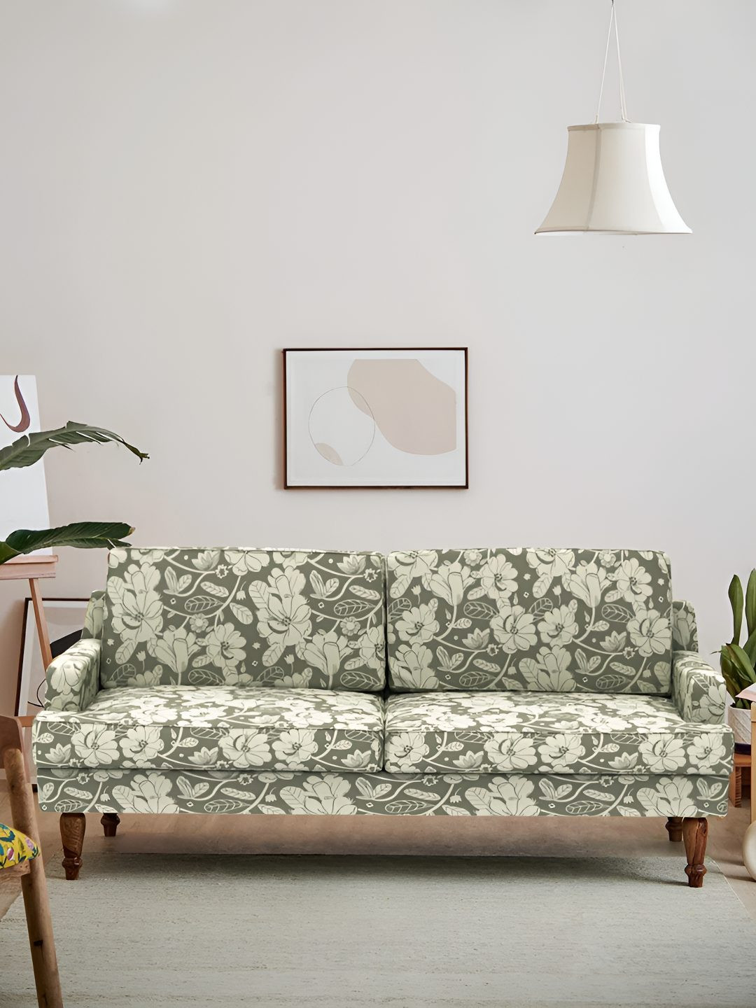 Chumbak Nawab Couch Garden Grey & Green Printed Three Seater Inflatable Sofa and Bed