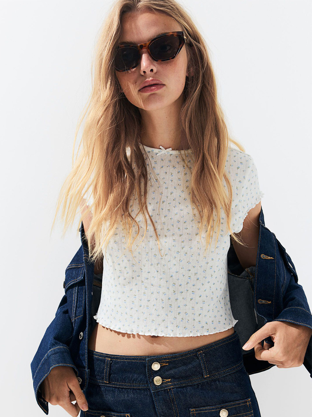H&M Overlock-Detail Pointelle Top