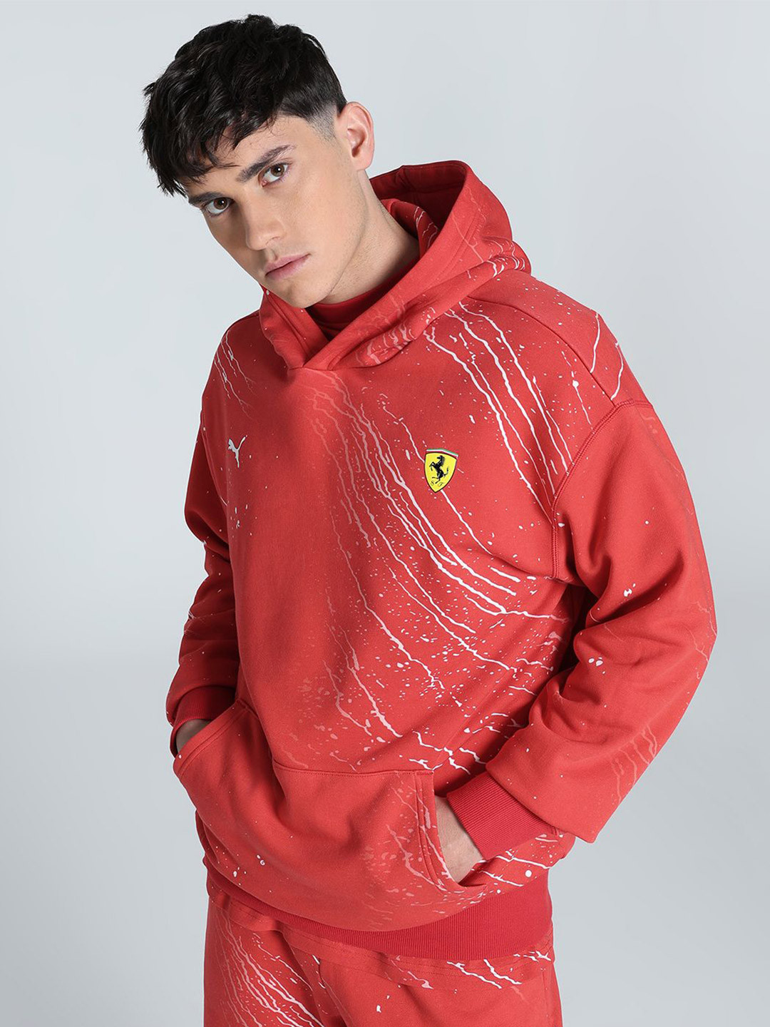 PUMA Motorsport Men Scuderia Ferrari Race Printed Hooded Cotton Sweatshirt