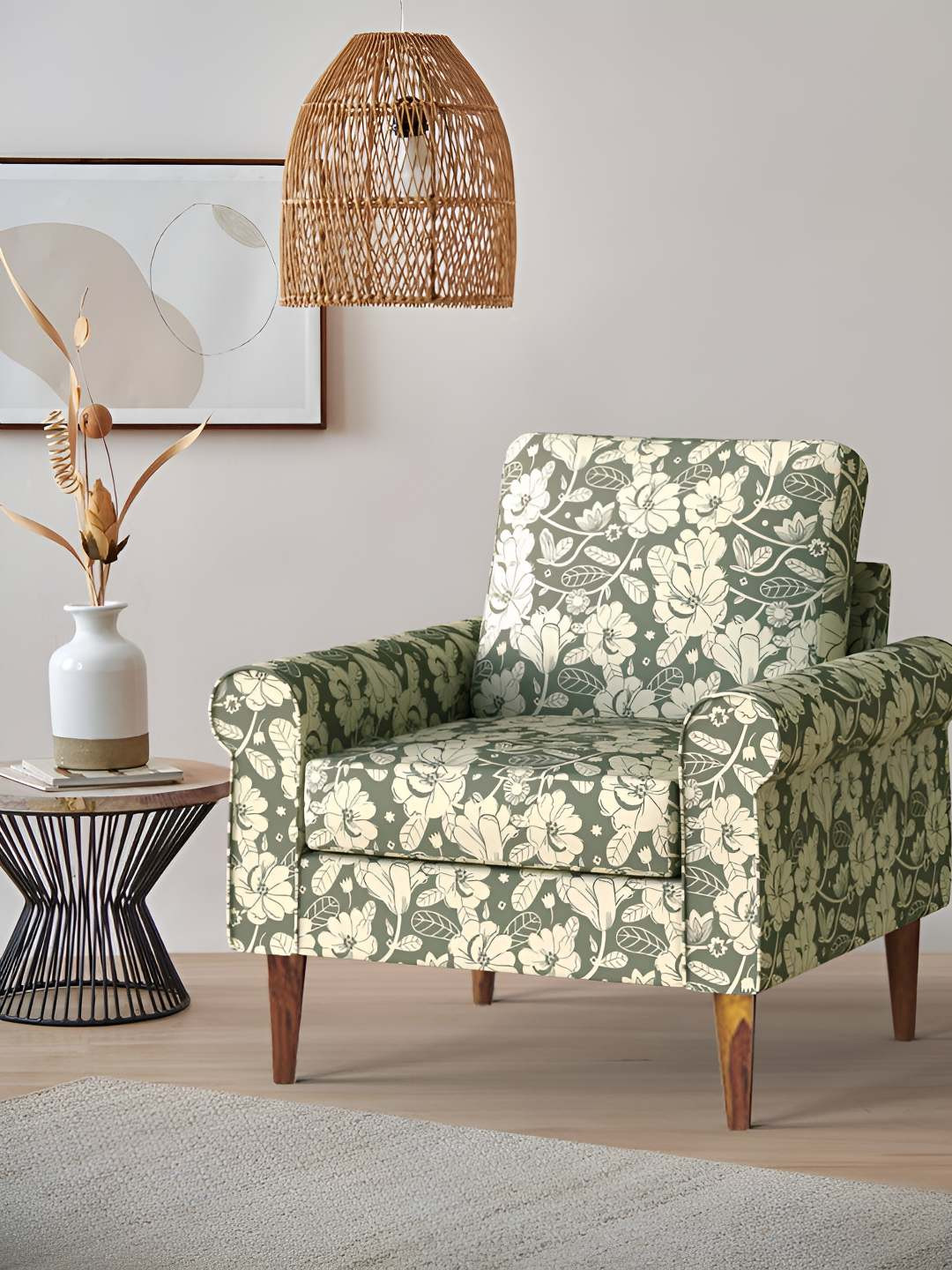 Chumbak Colonial Couch Garden Grey Floral Printed Single Seater Inflatable Sofa & Bed