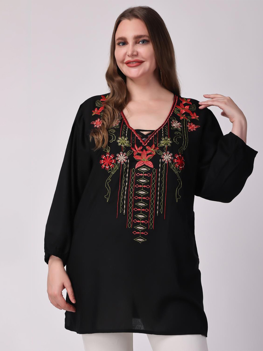 VAAMII Floral Embroidered A-Line Top