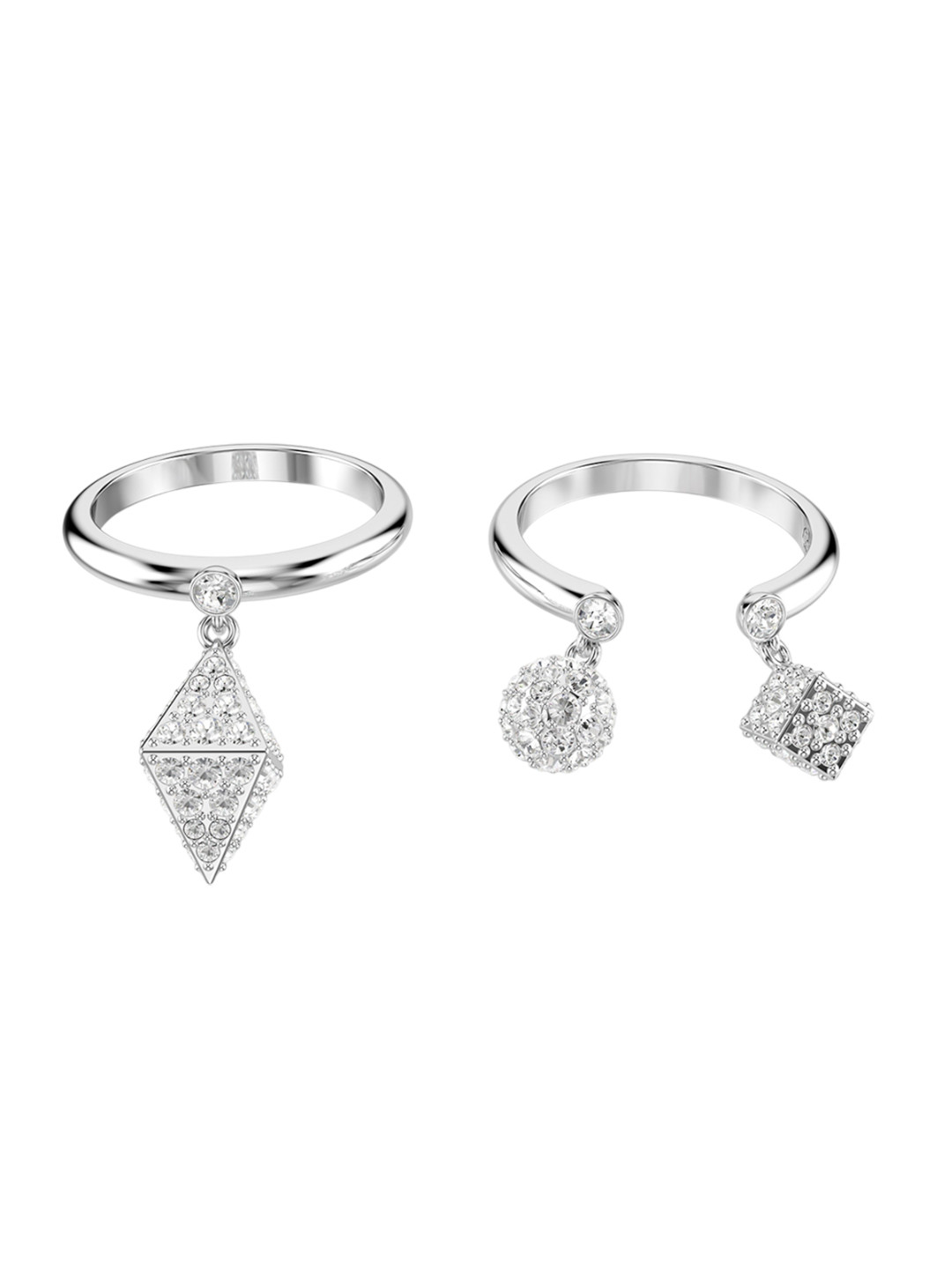 SWAROVSKI DEXTERA Set Of 2 Rhodium-Plated Crystals Studded Finger Rings