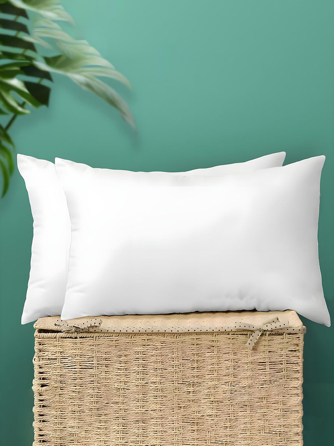 Kuber Industries White Solid Cotton Ultra Soft Set of 2 Ultra Soft Fibre Sleep Pillow-14 x 40 x 62 cm