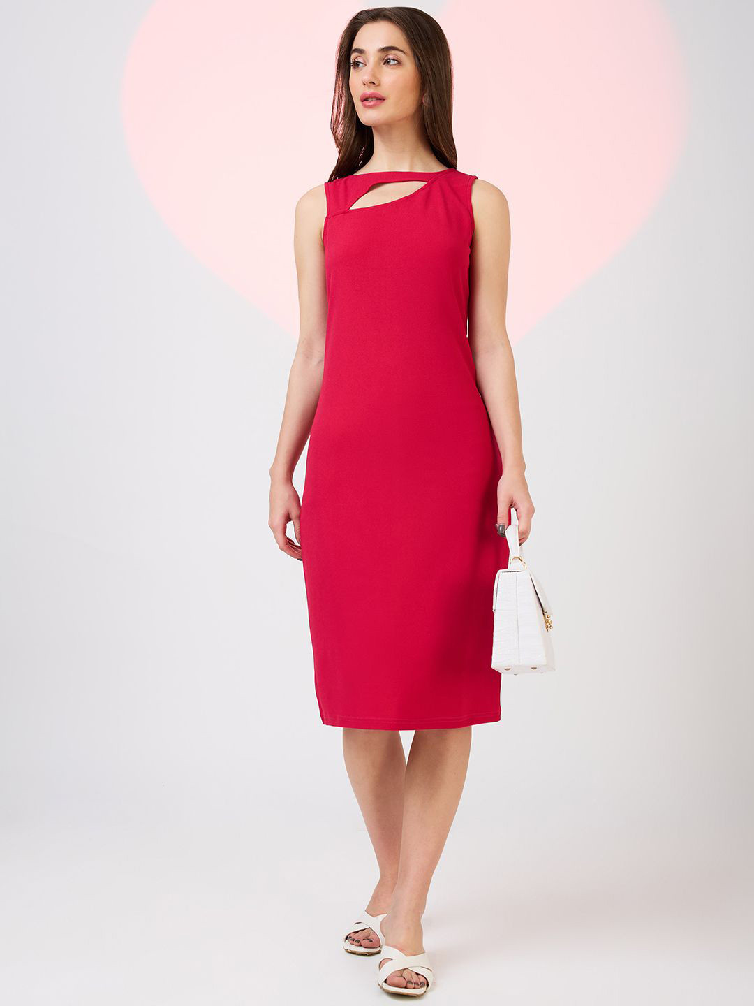 Globus Cut Out Detail Boat Neck Solid Back Slit Midi Sheath Party Dress