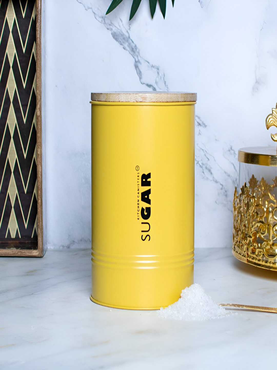 Craftlayout Premium Yellow Typography Metal Air Tight Screw Top Canister-900ml