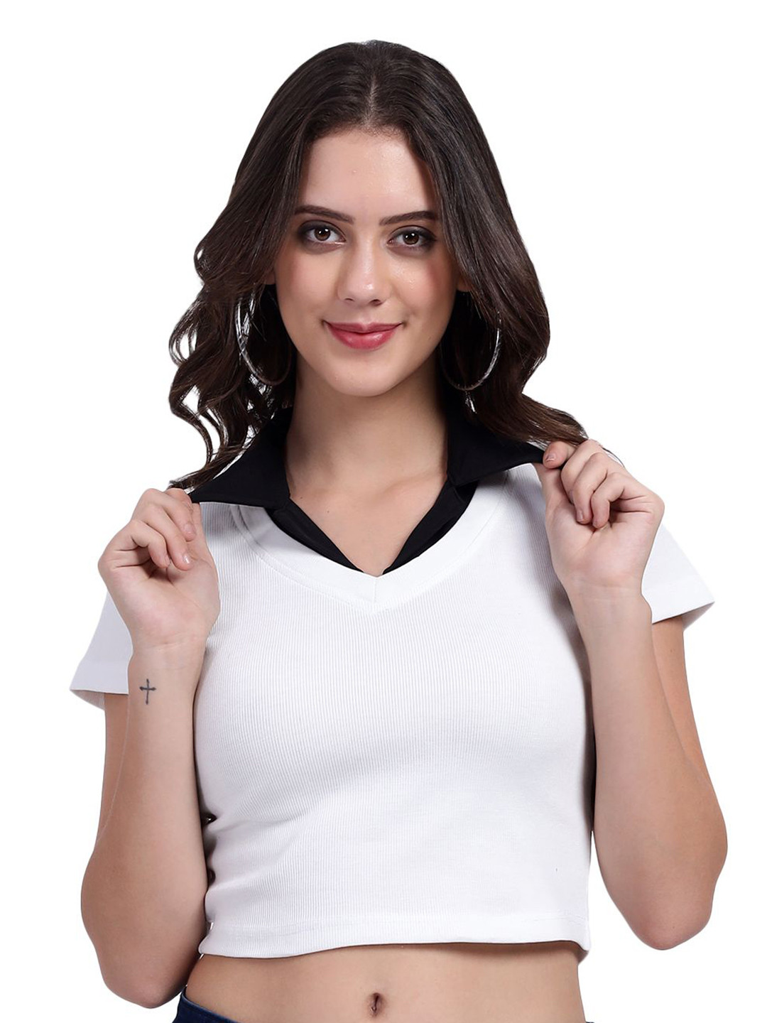 The Roadster Lifestyle Co Rib Crop Top With Collar