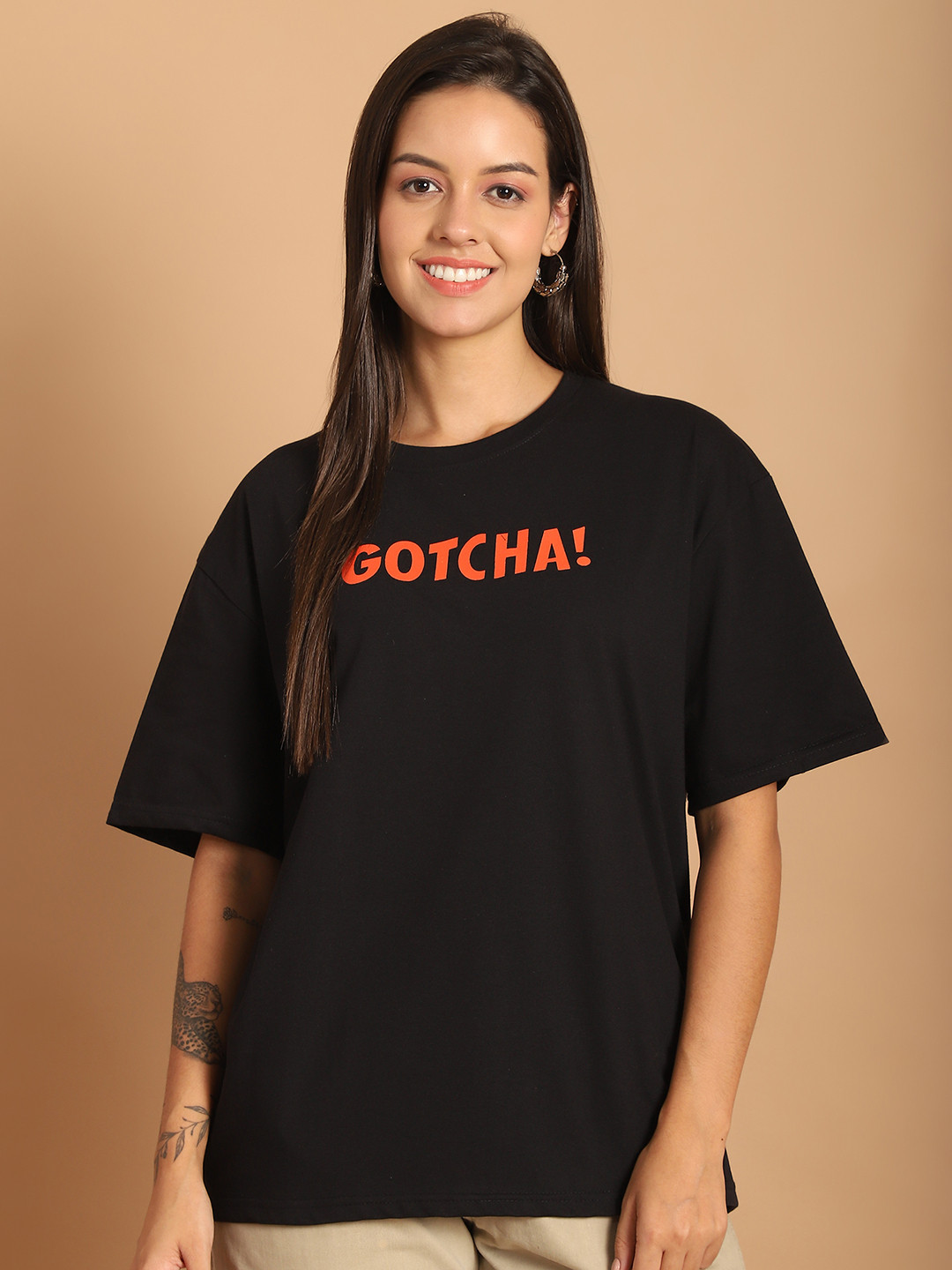 Dreambe Women Typography Printed Round Neck Cotton Oversized T-shirt