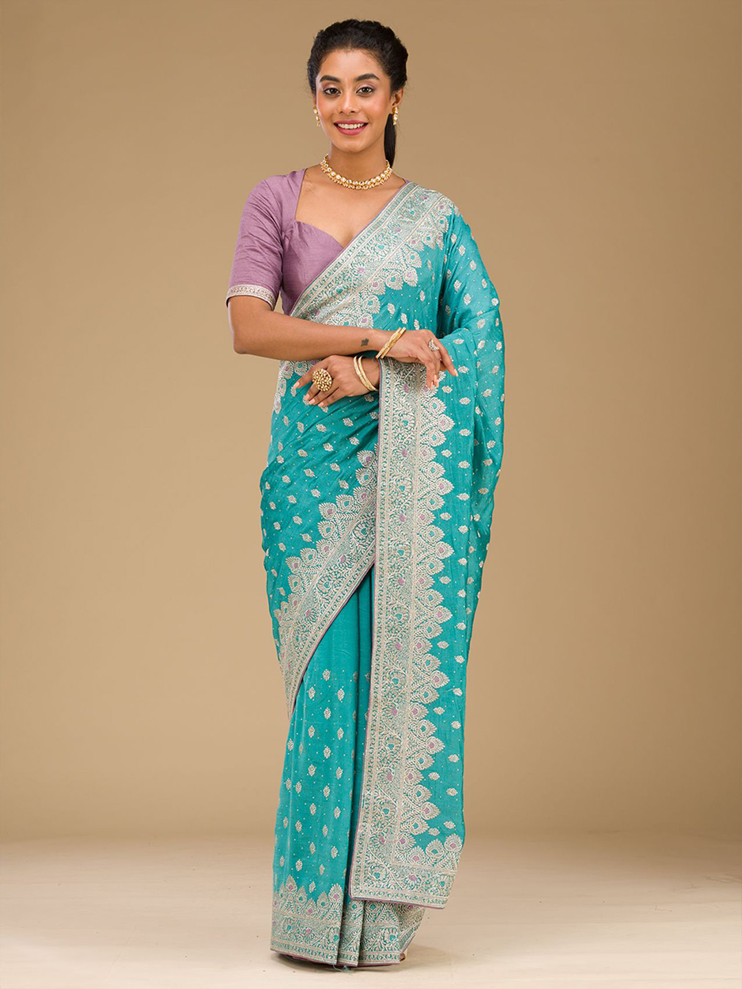 Koskii Blue Zari Work Silk Saree