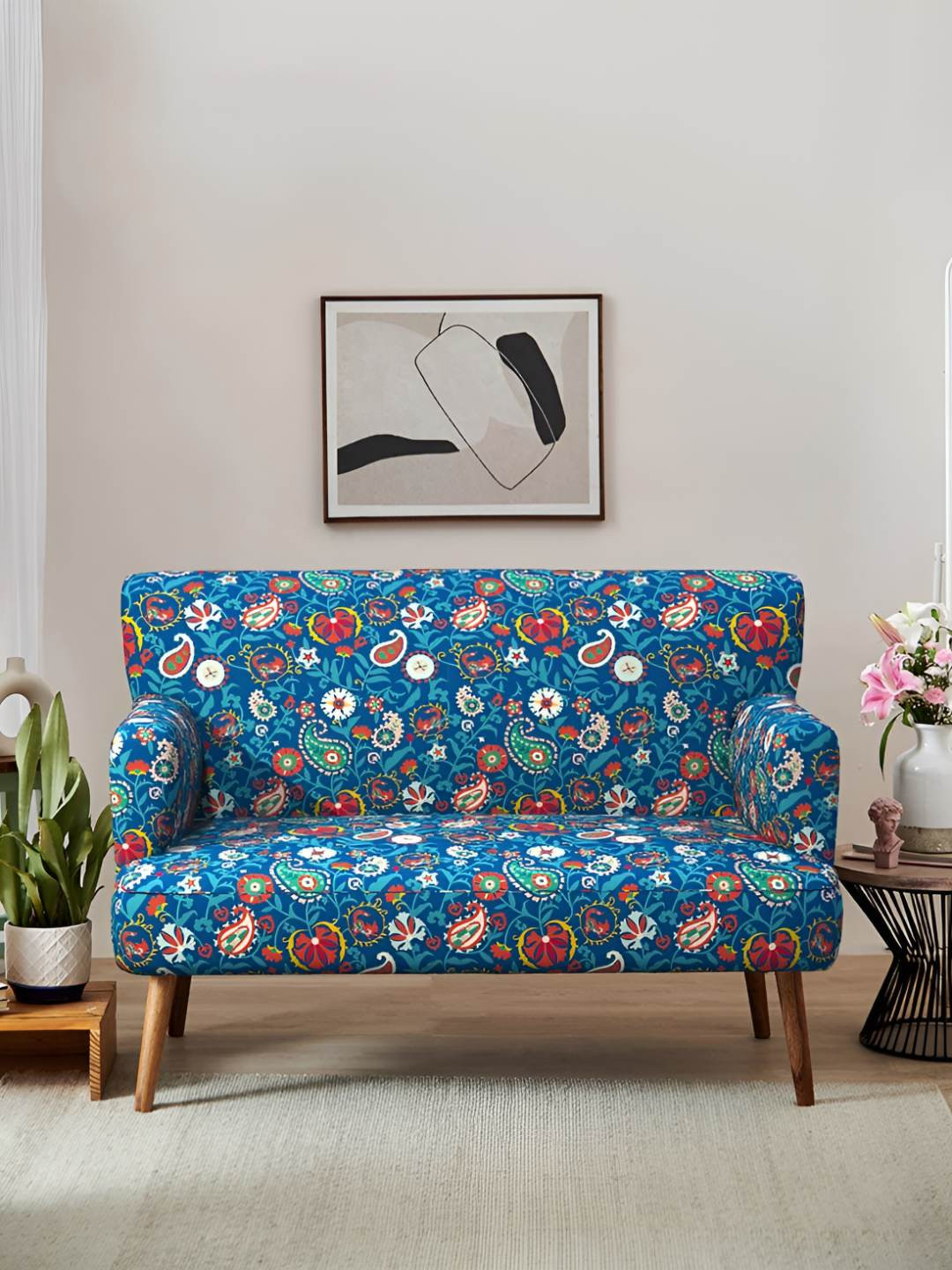 Chumbak Jodhpur Love Seat ndia Paisleys Blue Printed Two Seater Inflatable Sofa and Bed