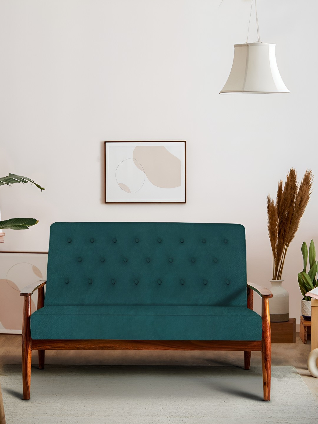 Chumbak Memsaab Love Seat -Dark Green Velvet Two Seater Inflatable Sofa and Bed