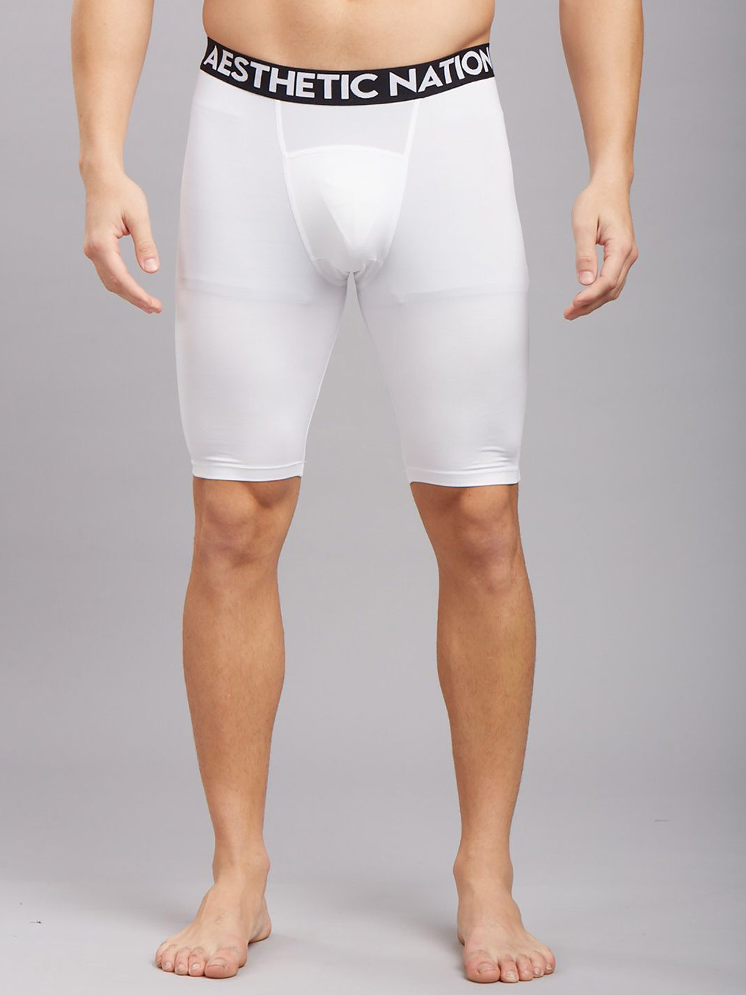 AESTHETIC NATION Men Solid Long Mid-Rise Trunks CTR-MID-WHT