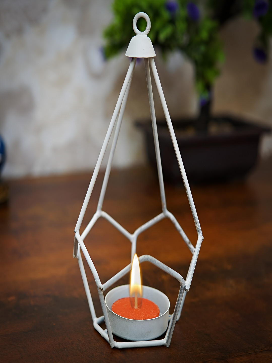 Craftlayout White Textured Iron Tea Light Candle Holder