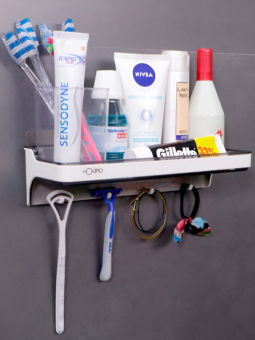 HOKIPO Black & White Solid Plastic Bathroom Caddy